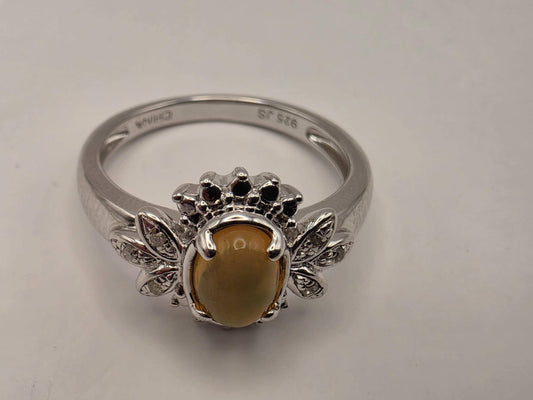 925 Sterling Silver Fire Opal Ring Genuine Diamond Accent Oval Opal Womens Cocktail Ring October Birthstone Fine Jewelry Gift for Her