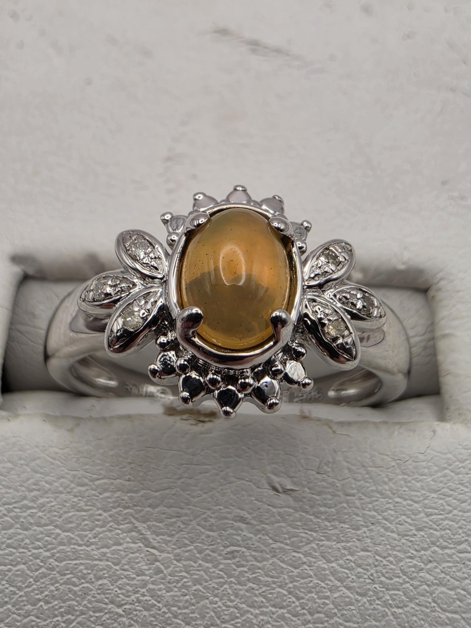 925 Sterling Silver Fire Opal Ring Genuine Diamond Accent Oval Opal Womens Cocktail Ring October Birthstone Fine Jewelry Gift for Her