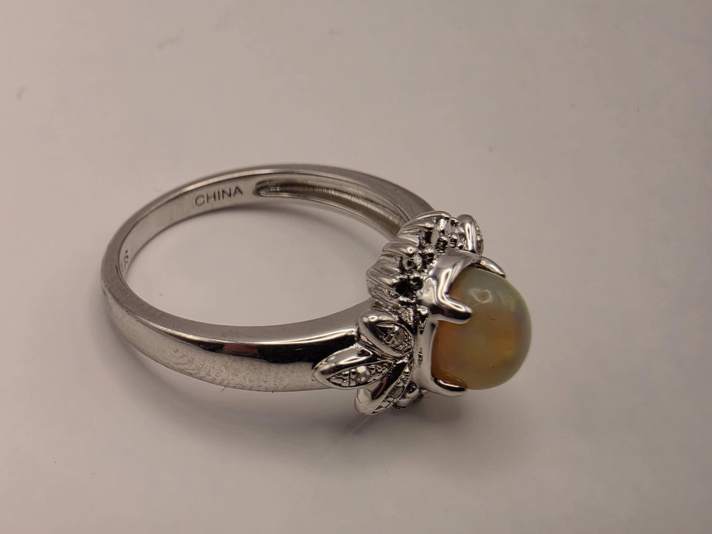 925 Sterling Silver Fire Opal Ring Genuine Diamond Accent Oval Opal Womens Cocktail Ring October Birthstone Fine Jewelry Gift for Her