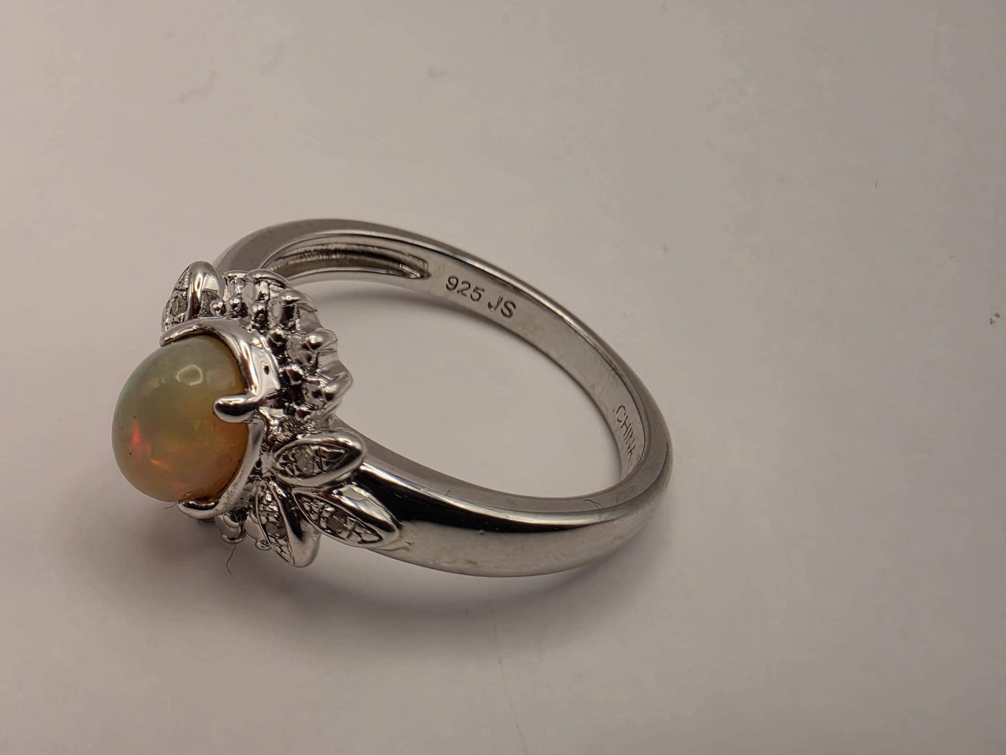 925 Sterling Silver Fire Opal Ring Genuine Diamond Accent Oval Opal Womens Cocktail Ring October Birthstone Fine Jewelry Gift for Her