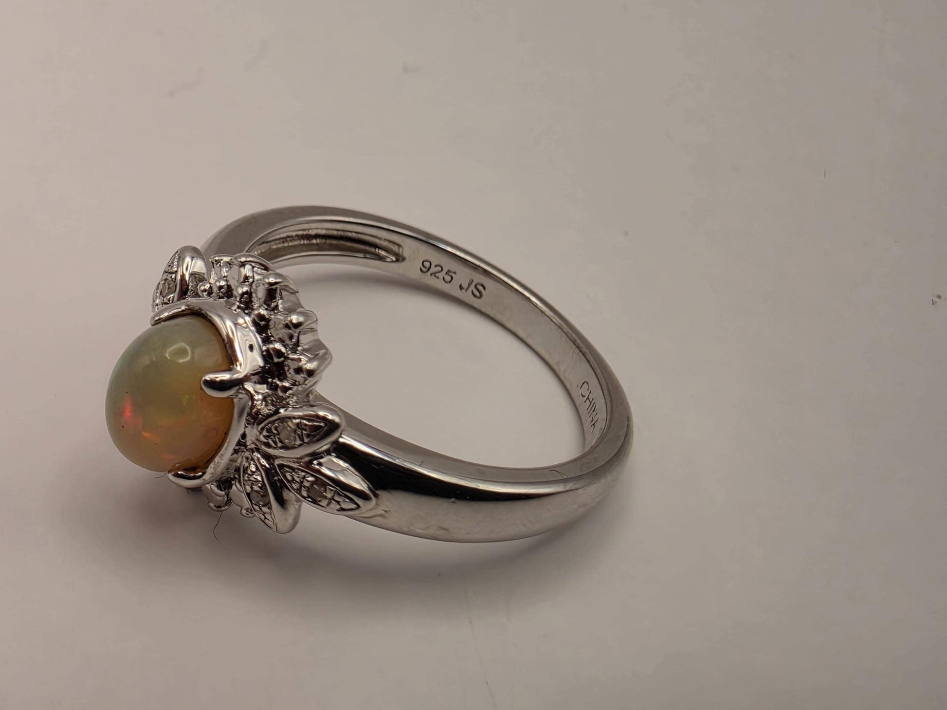 925 Sterling Silver Fire Opal Ring Genuine Diamond Accent Oval Opal Womens Cocktail Ring October Birthstone Fine Jewelry Gift for Her