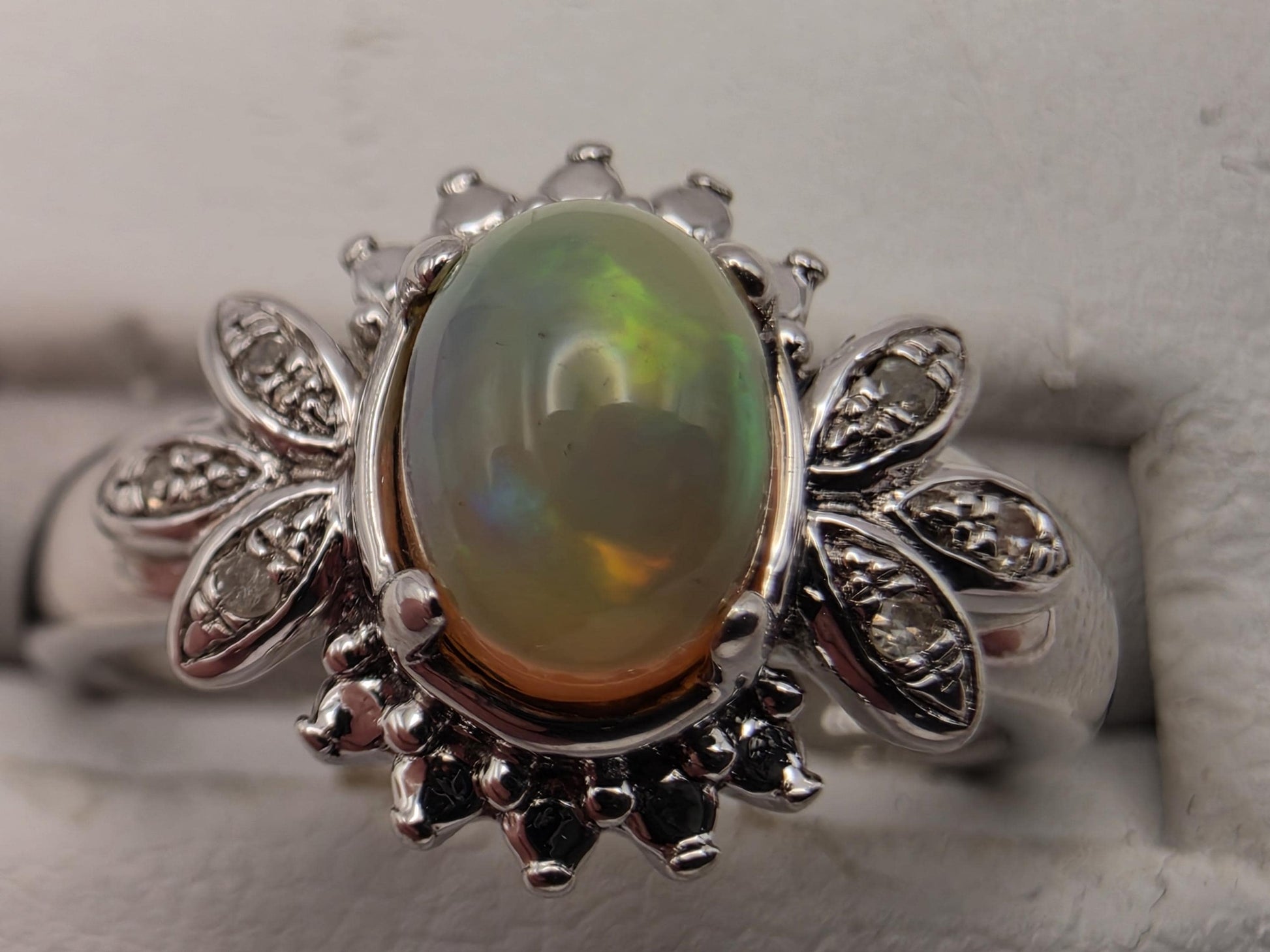 925 Sterling Silver Fire Opal Ring Genuine Diamond Accent Oval Opal Womens Cocktail Ring October Birthstone Fine Jewelry Gift for Her