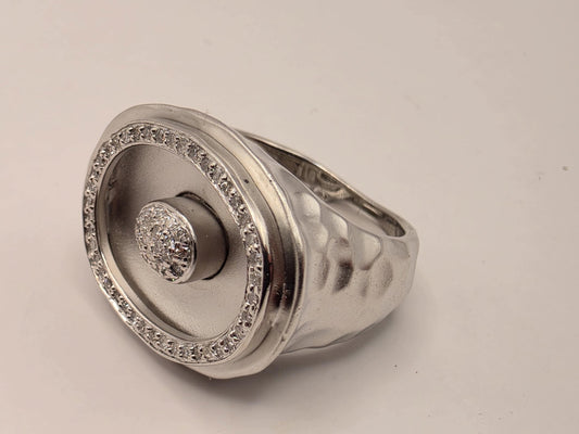 925 Sterling Silver Diamond Dome Ring Genuine Diamond 0.32ct Oval Double Halo Pave Womens Statement Cocktail Ring Fine Jewelry Gift for Her
