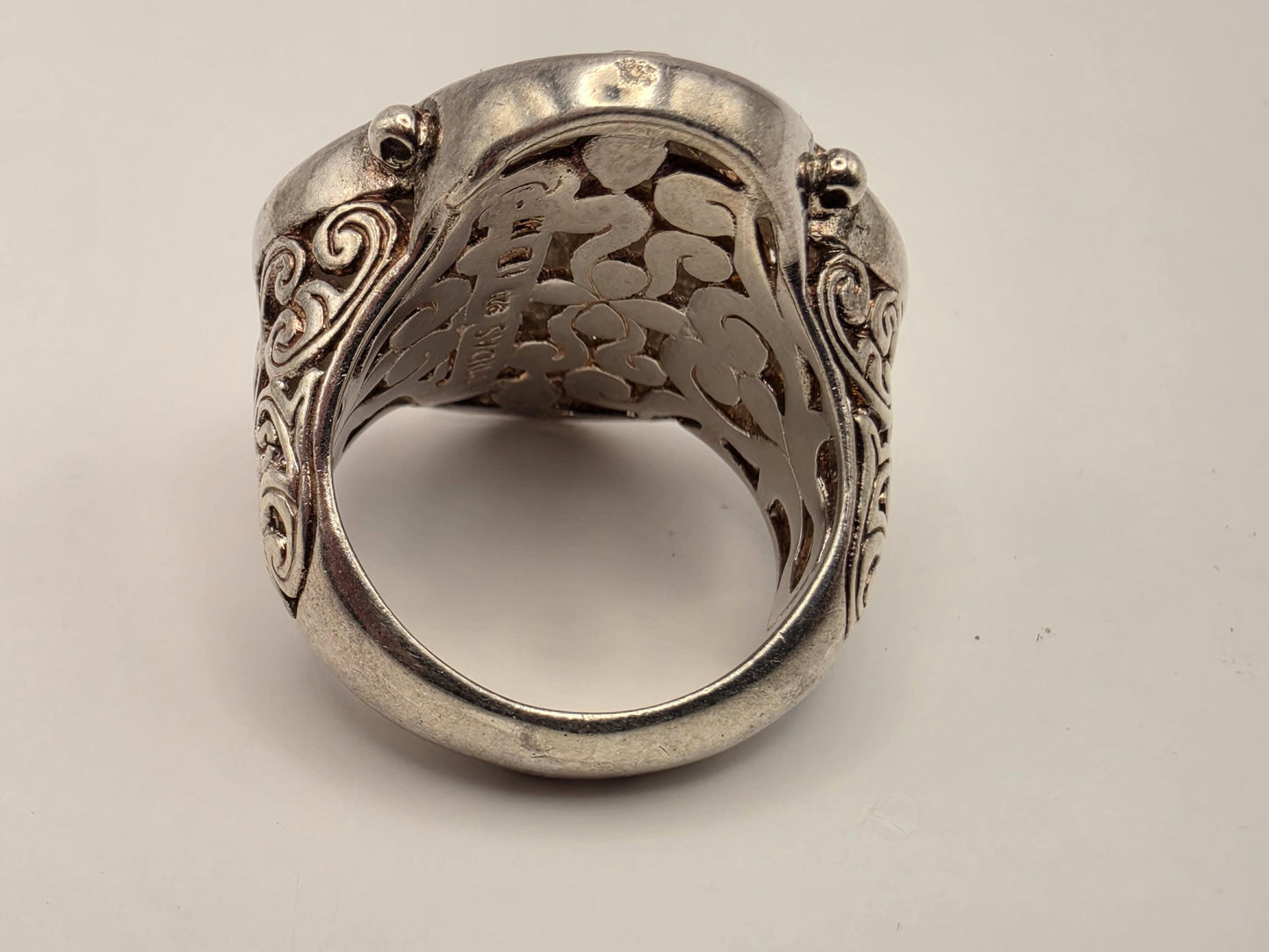925 Sterling Silver 14k Gold Ring Balinese Scrollwork Two Tone Filigree Statement Womens Cocktail Ring Fine Jewelry Gift for Her