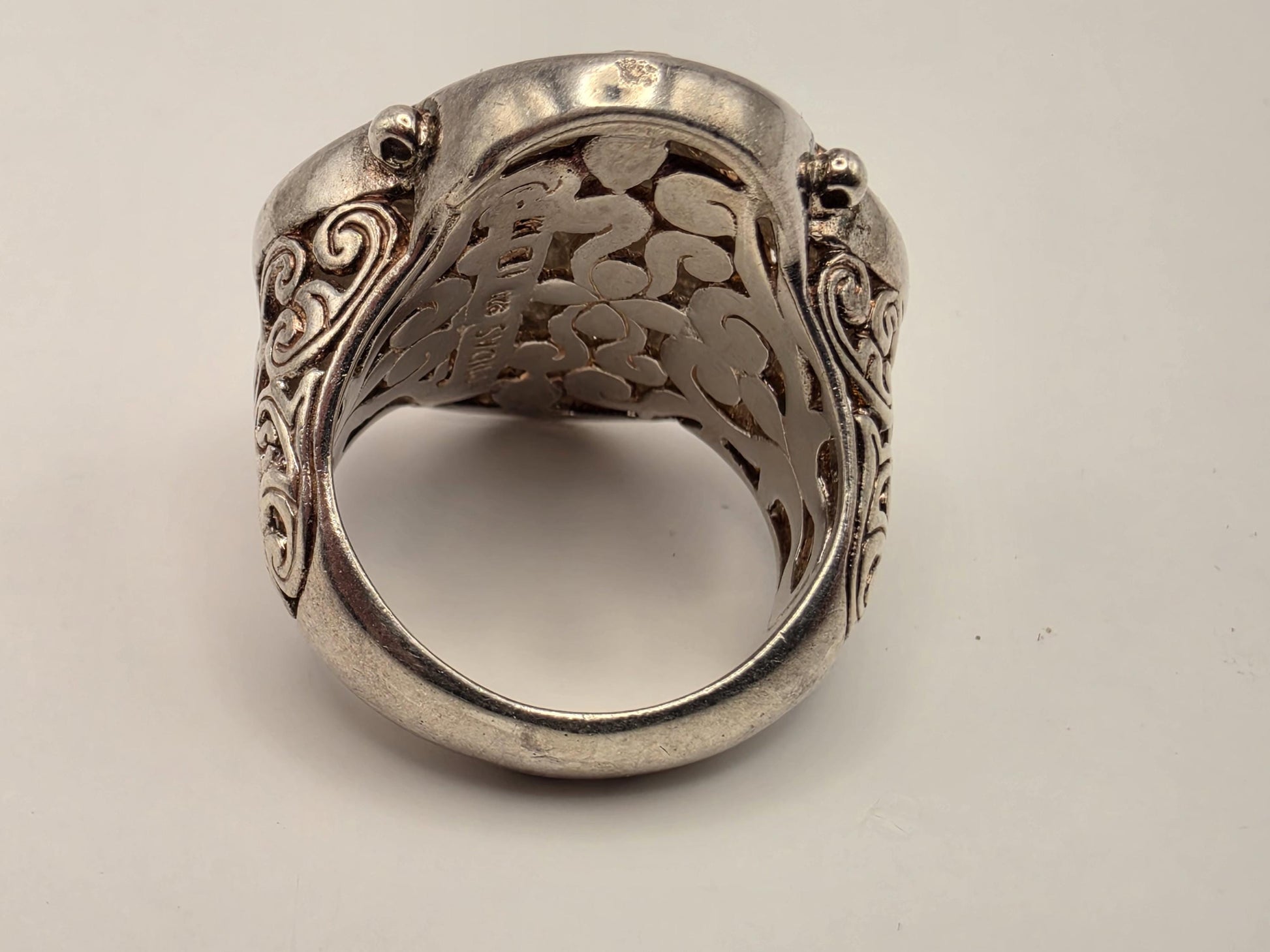 925 Sterling Silver 14k Gold Ring Balinese Scrollwork Two Tone Filigree Statement Womens Cocktail Ring Fine Jewelry Gift for Her