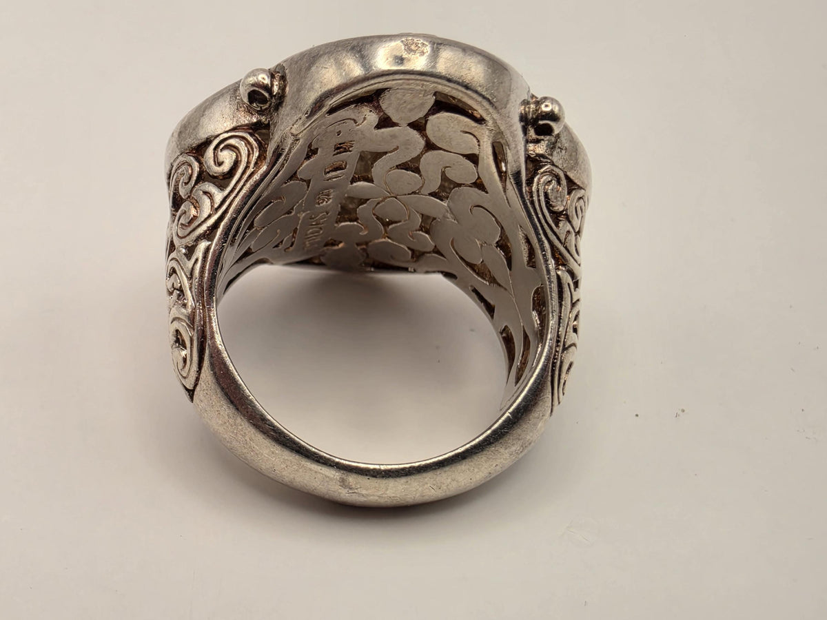 925 Sterling Silver 14k Gold Ring Balinese Scrollwork Two Tone Filigree Statement Womens Cocktail Ring Fine Jewelry Gift for Her