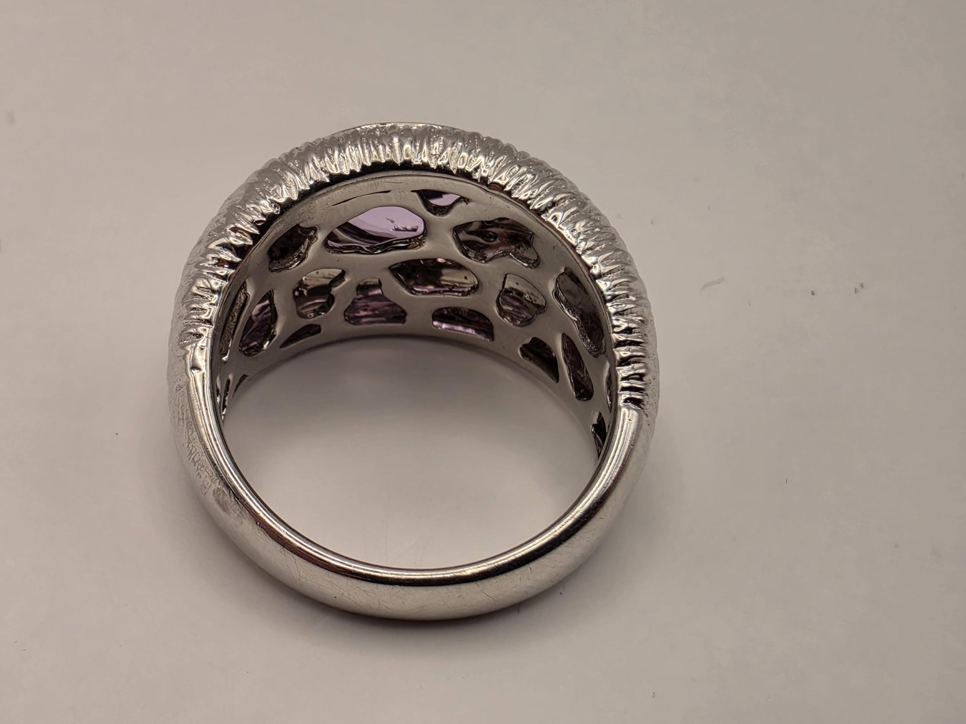 925 Sterling Silver Amethyst Ring Genuine Diamond Accent Purple Gemstone Textured Dome Womens Cocktail Ring February Birthstone Gift for Her