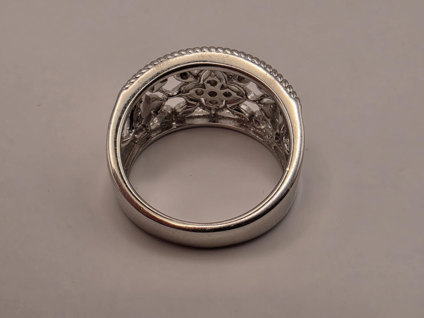 925 Sterling Silver Diamond Band Ring Genuine Diamond 0.08ct Openwork Floral Fancy Band Womens Fine Jewelry Anniversary Ring Gift for Her