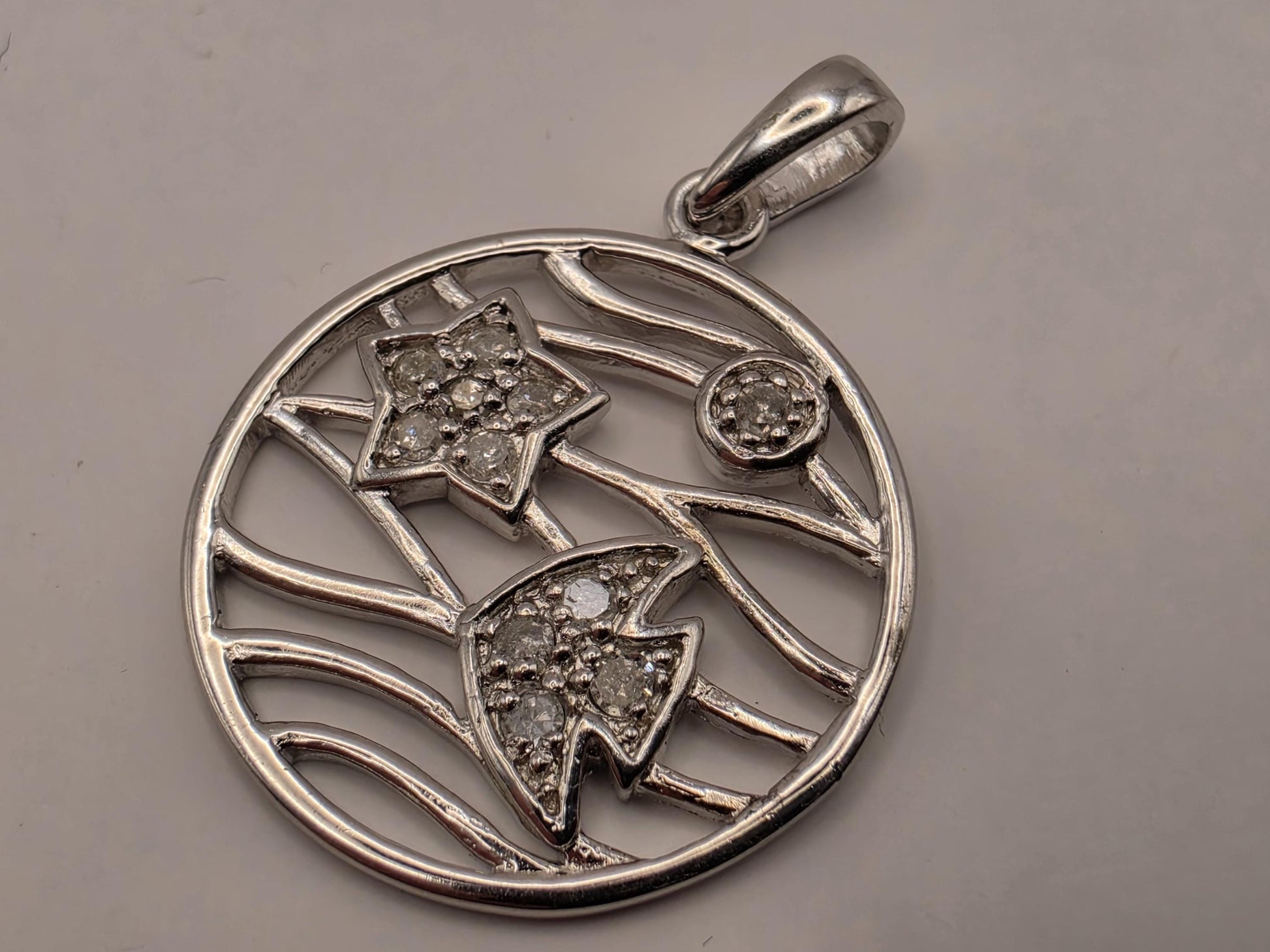 925 Sterling Silver Diamond Pendant Oval Openwork Shooting Star Fish Genuine Diamond 0.10ct Nautical Celestial Womens Jewelry Gift