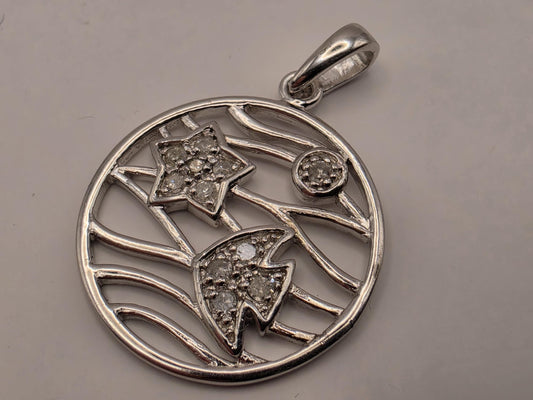 925 Sterling Silver Diamond Pendant Oval Openwork Shooting Star Fish Genuine Diamond 0.10ct Nautical Celestial Womens Jewelry Gift