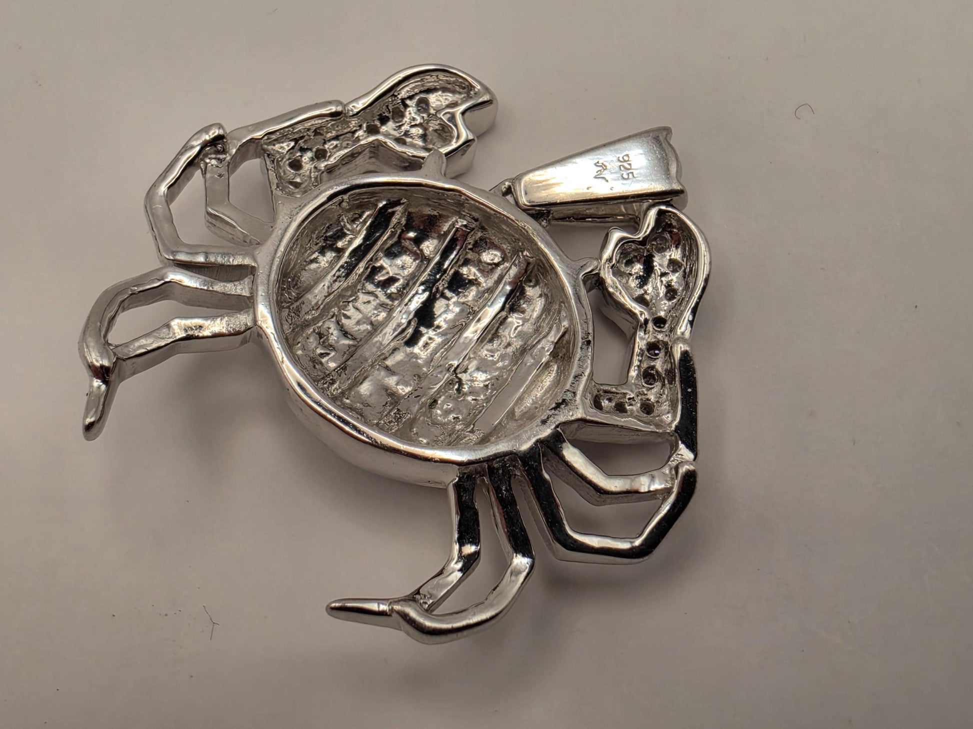 925 Sterling Silver Crab Pendant Nautical Beach Ocean Sea Life Charm Textured Body Pave Claws Coastal Jewelry Gift for Him Her Unisex