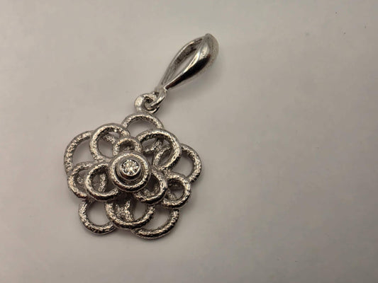 925 Sterling Silver Diamond Flower Pendant Genuine Diamond Openwork Rose Rosette Dainty Floral Womens Jewelry Gift for Her Layering Charm