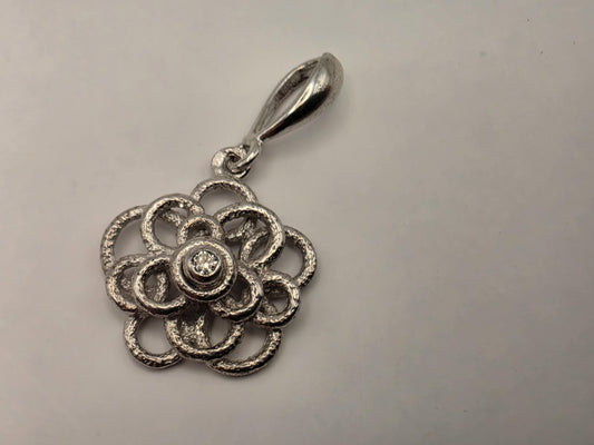 925 Sterling Silver Diamond Flower Pendant Genuine Diamond Openwork Rose Rosette Dainty Floral Womens Jewelry Gift for Her Layering Charm