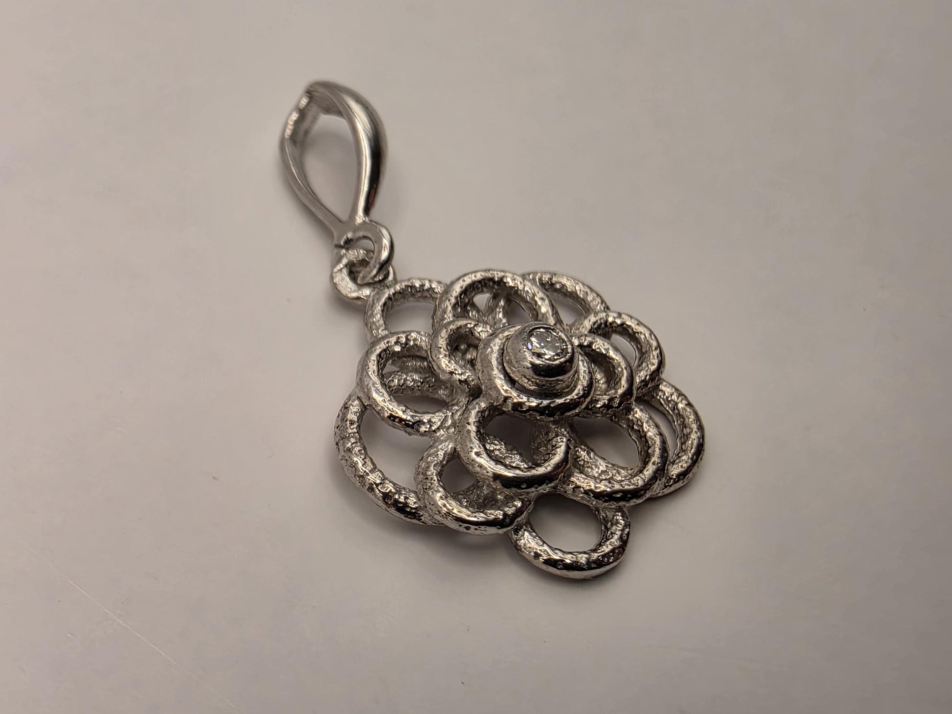 925 Sterling Silver Diamond Flower Pendant Genuine Diamond Openwork Rose Rosette Dainty Floral Womens Jewelry Gift for Her Layering Charm