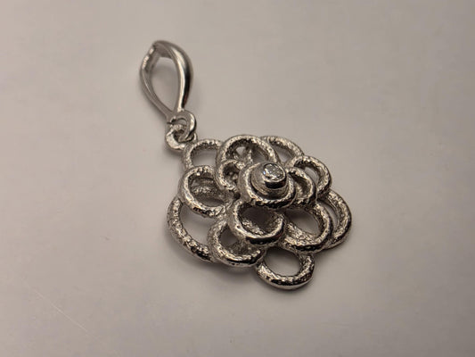 925 Sterling Silver Diamond Flower Pendant Genuine Diamond Openwork Rose Rosette Dainty Floral Womens Jewelry Gift for Her Layering Charm