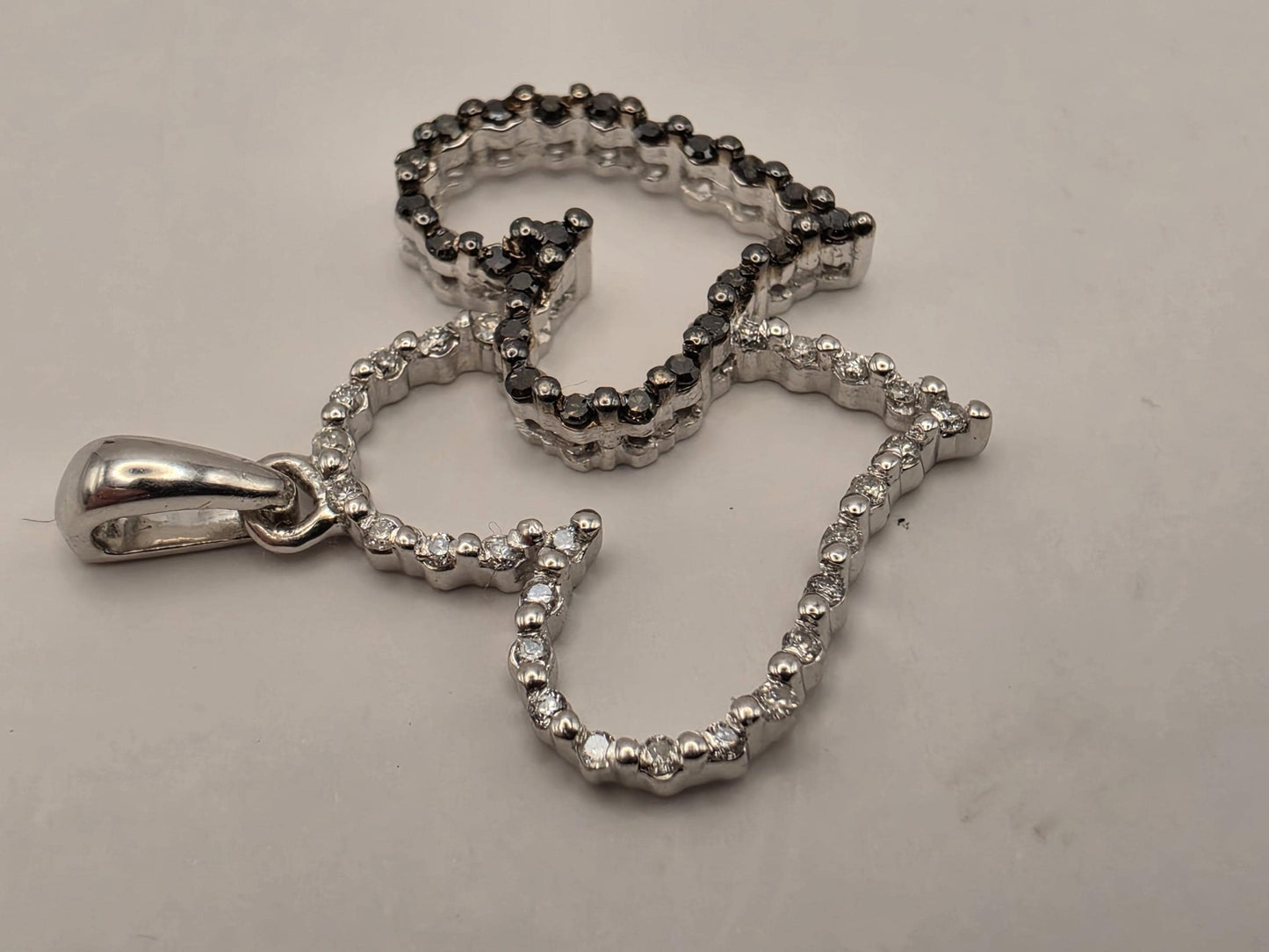10k White Gold Double Heart Pendant Genuine White and Black Diamond Interlocking Hearts Womens Fine Jewelry Gift for Her Anniversary