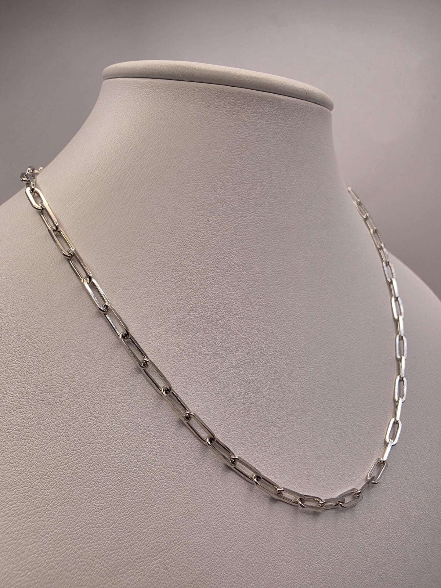 Sterling Silver Paperclip Chain Necklace 16 Inch 4mm 11.4 Grams Modern Oval Link Unisex Jewelry Gift for Him