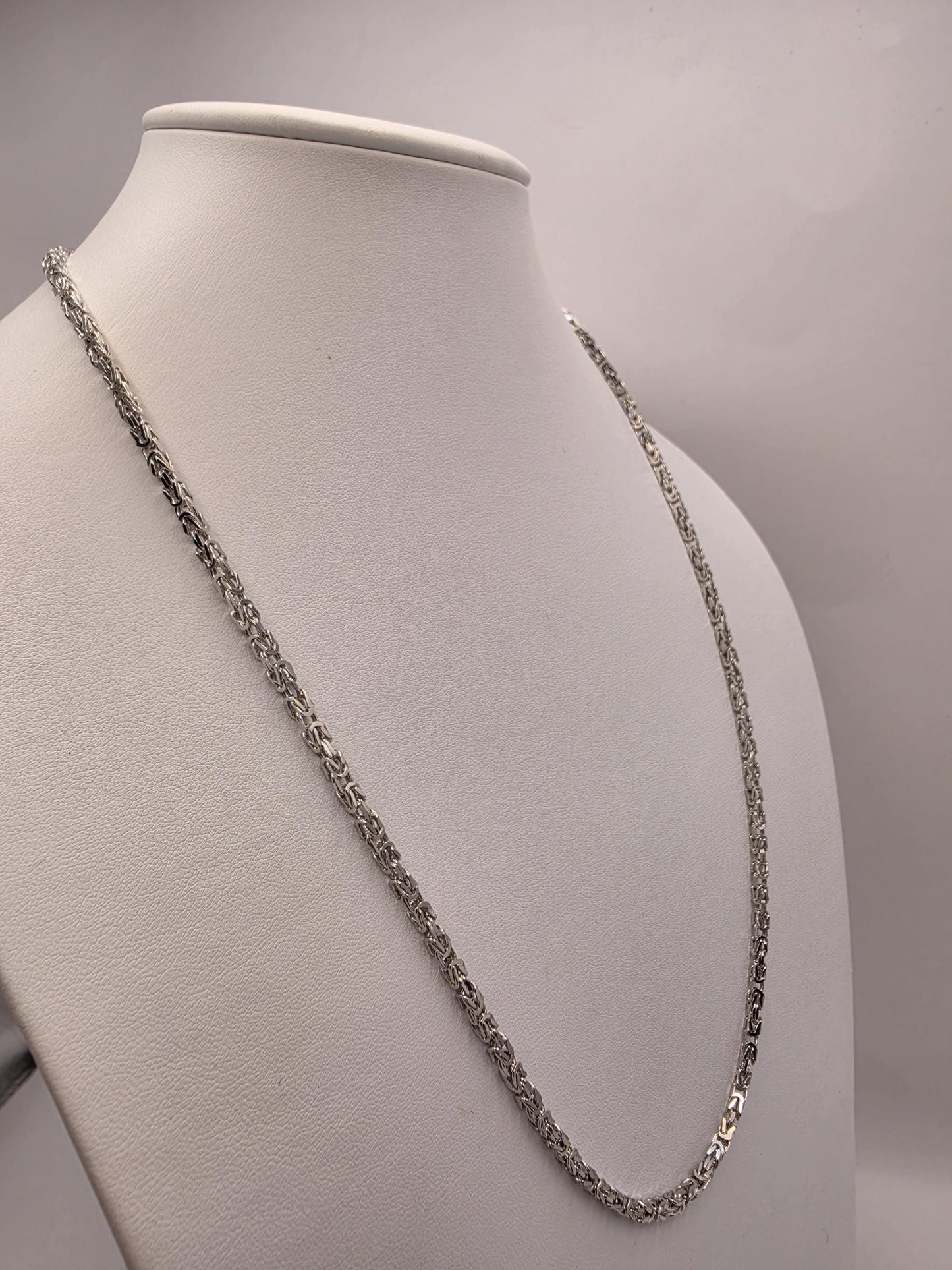 Sterling Silver Byzantine Chain Necklace 24 Inch 3mm 20.4 Grams Long Woven Link Men's Unisex Jewelry Gift