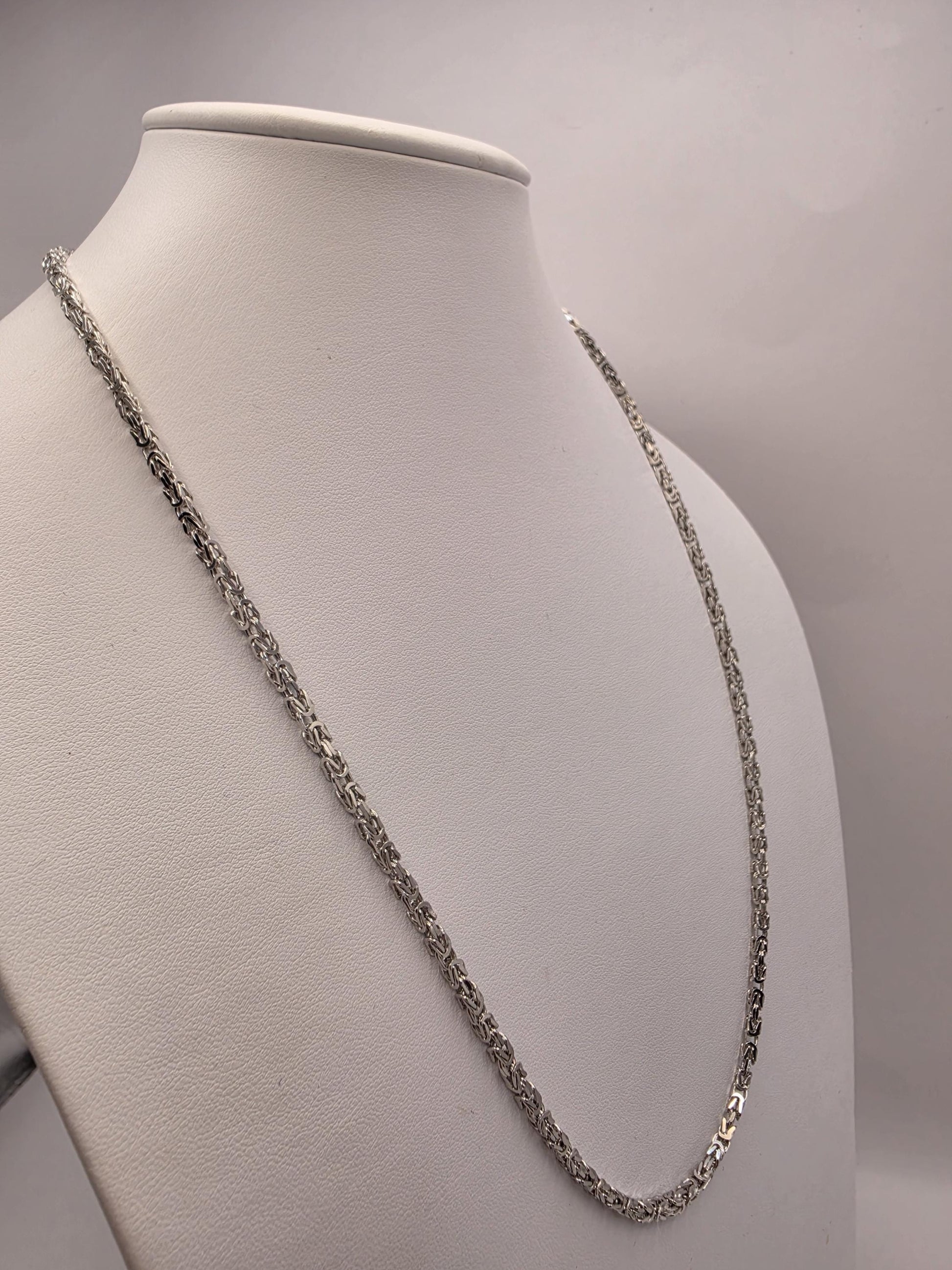 Sterling Silver Byzantine Chain Necklace 24 Inch 3mm 20.4 Grams Long Woven Link Men's Unisex Jewelry Gift