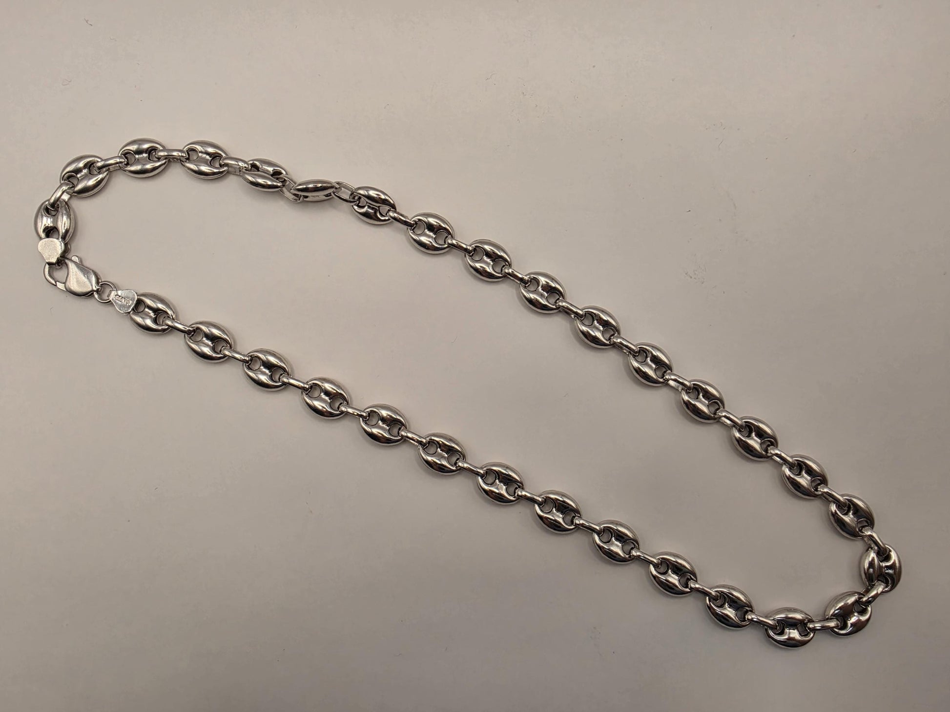 Sterling Silver Mariner Anchor Chain Necklace 22 Inch 11.15mm 40 Grams Oversized Puffed Link Statement Jewelry