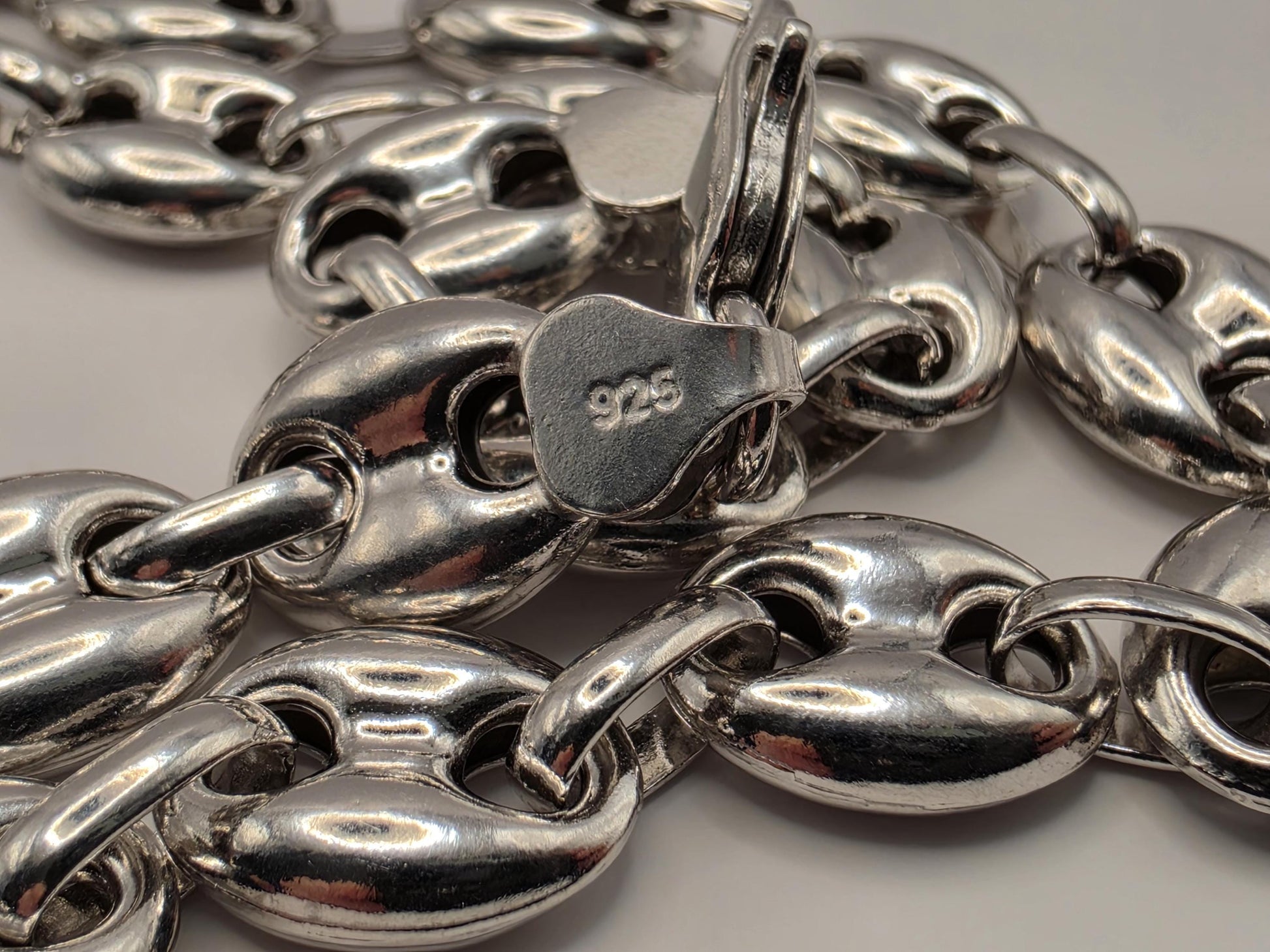 Sterling Silver Mariner Anchor Chain Necklace 22 Inch 11.15mm 40 Grams Oversized Puffed Link Statement Jewelry