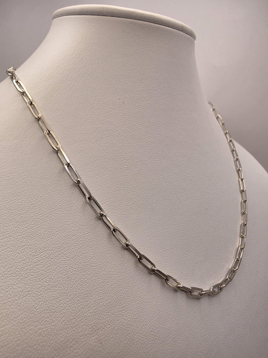 Sterling Silver Paperclip Chain Necklace 18 Inch 3.5mm 9 Grams Modern Oval Link Unisex Layering Jewelry Gift