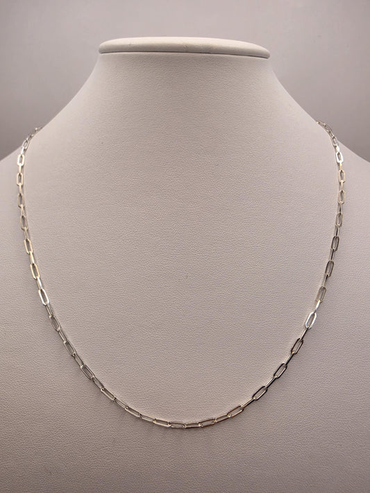 Sterling Silver Paperclip Chain Necklace 20 Inch 3mm 6.3 Grams Minimal Oval Link Layering Jewelry Gift