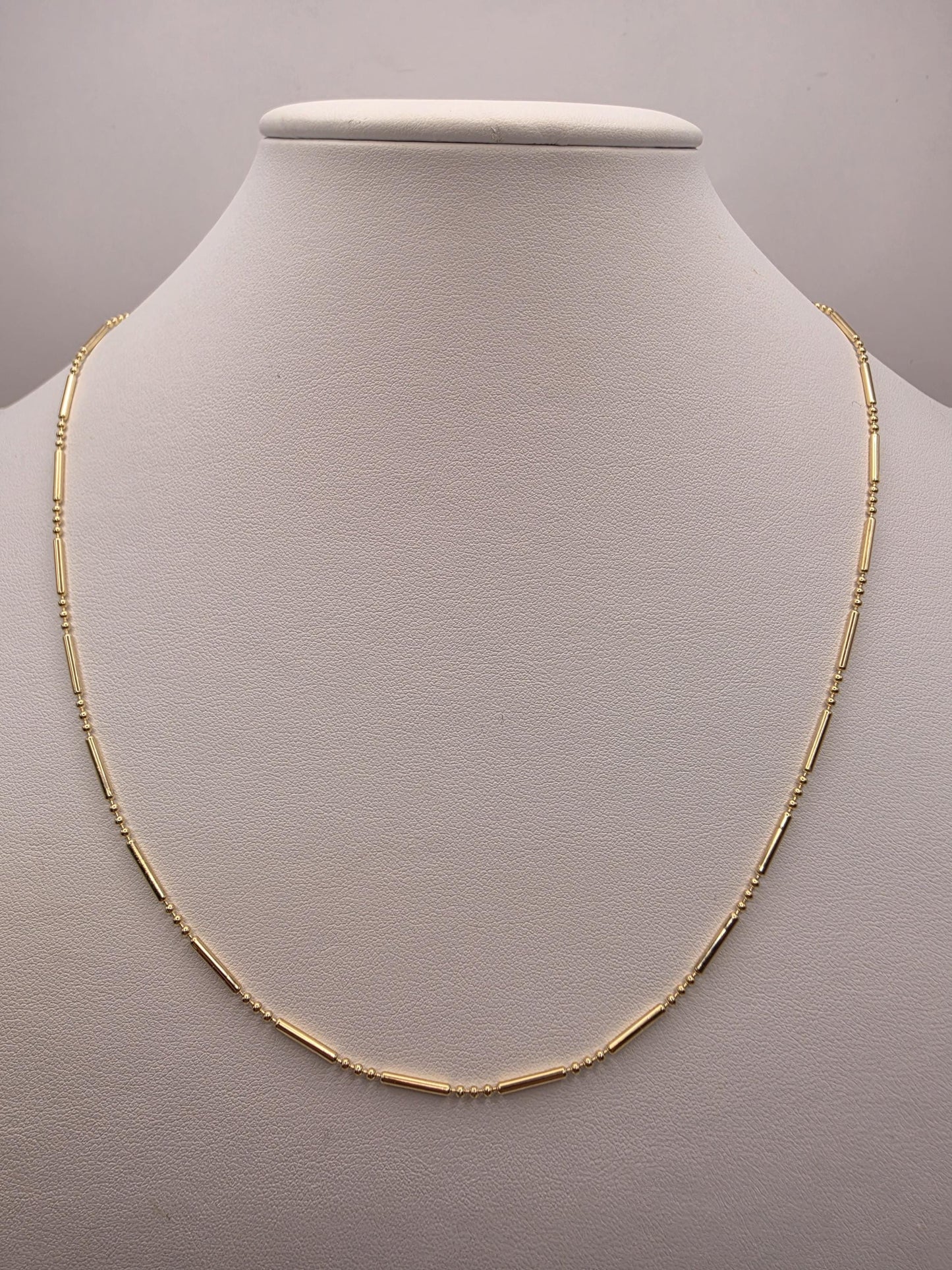 Gold Plated Sterling Silver Bar Bead Station Necklace 20 Inch 1.5mm Minimal Layering Chain Unisex Jewelry Gift