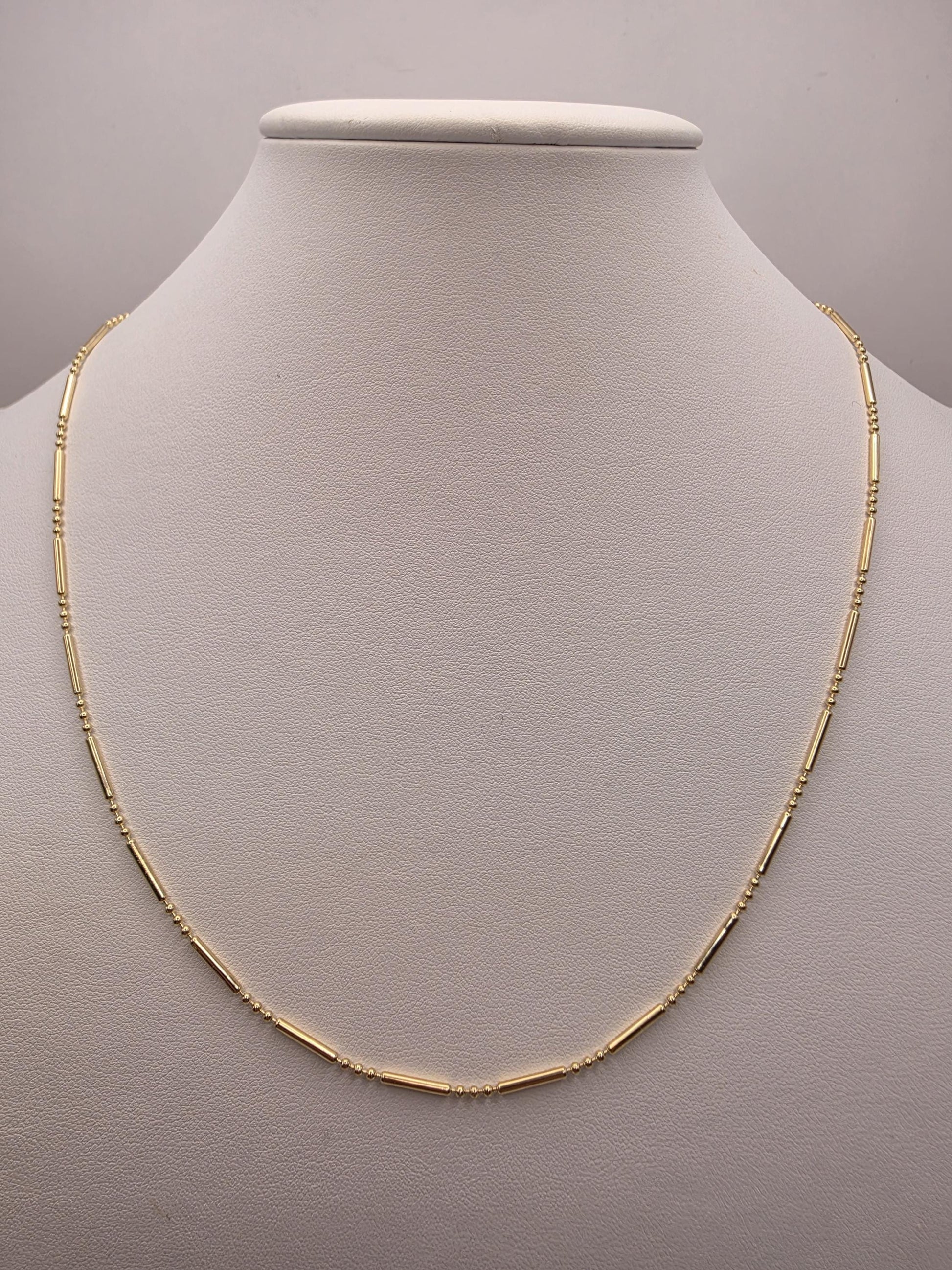 Gold Plated Sterling Silver Bar Bead Station Necklace 20 Inch 1.5mm Minimal Layering Chain Unisex Jewelry Gift