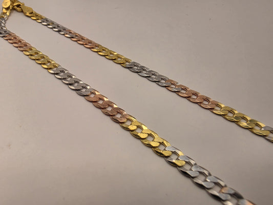 Tri Color Gold Plated Sterling Silver Cuban Link Necklace 18 Inch 4.5mm Yellow Rose White Chain Unisex Gift