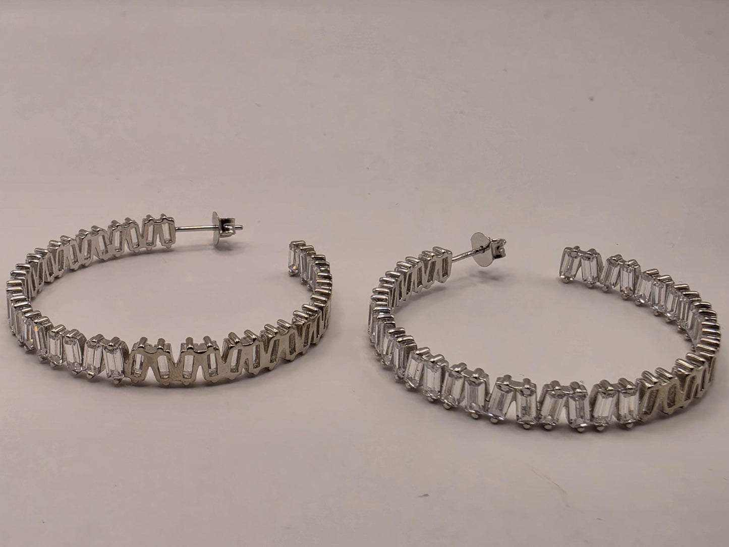 Genuine White Topaz Hoop Earrings Sterling Silver 2 Inch Baguette Tennis Hoops Statement Gift for Her