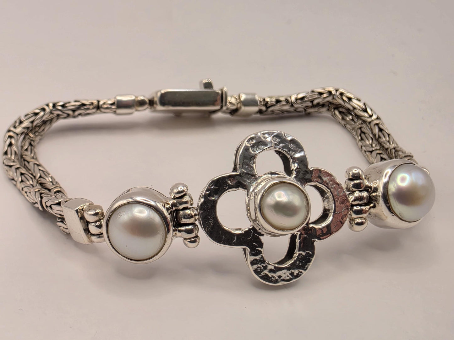 Genuine Gray Freshwater Pearl Flower Bracelet Solid 925 Sterling Silver White Topaz 7 Inch Floral Statement Birthstone Gift