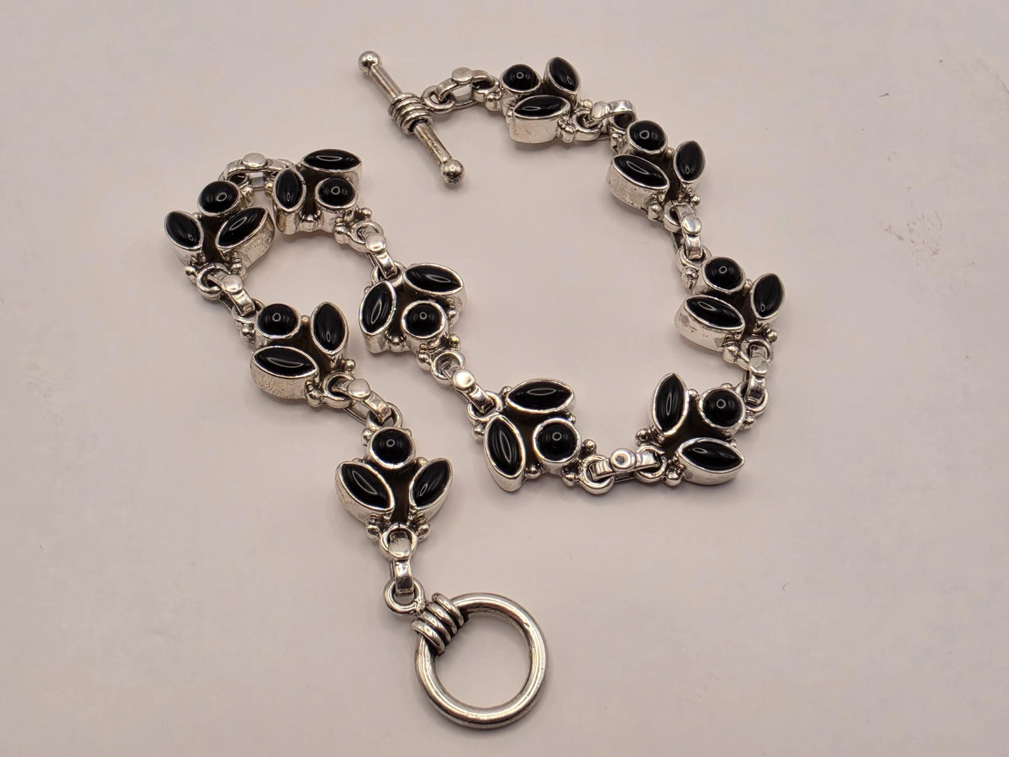 Genuine Black Onyx Leaf Bracelet Solid 925 Sterling Silver 8 Inch Botanical Vine Statement Jewelry Gift for Her