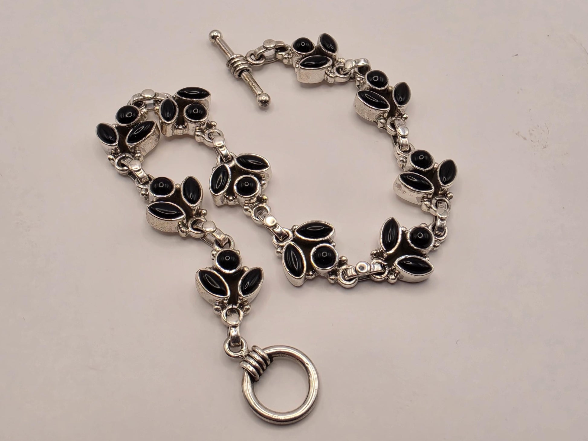Genuine Black Onyx Leaf Bracelet Solid 925 Sterling Silver 8 Inch Botanical Vine Statement Jewelry Gift for Her