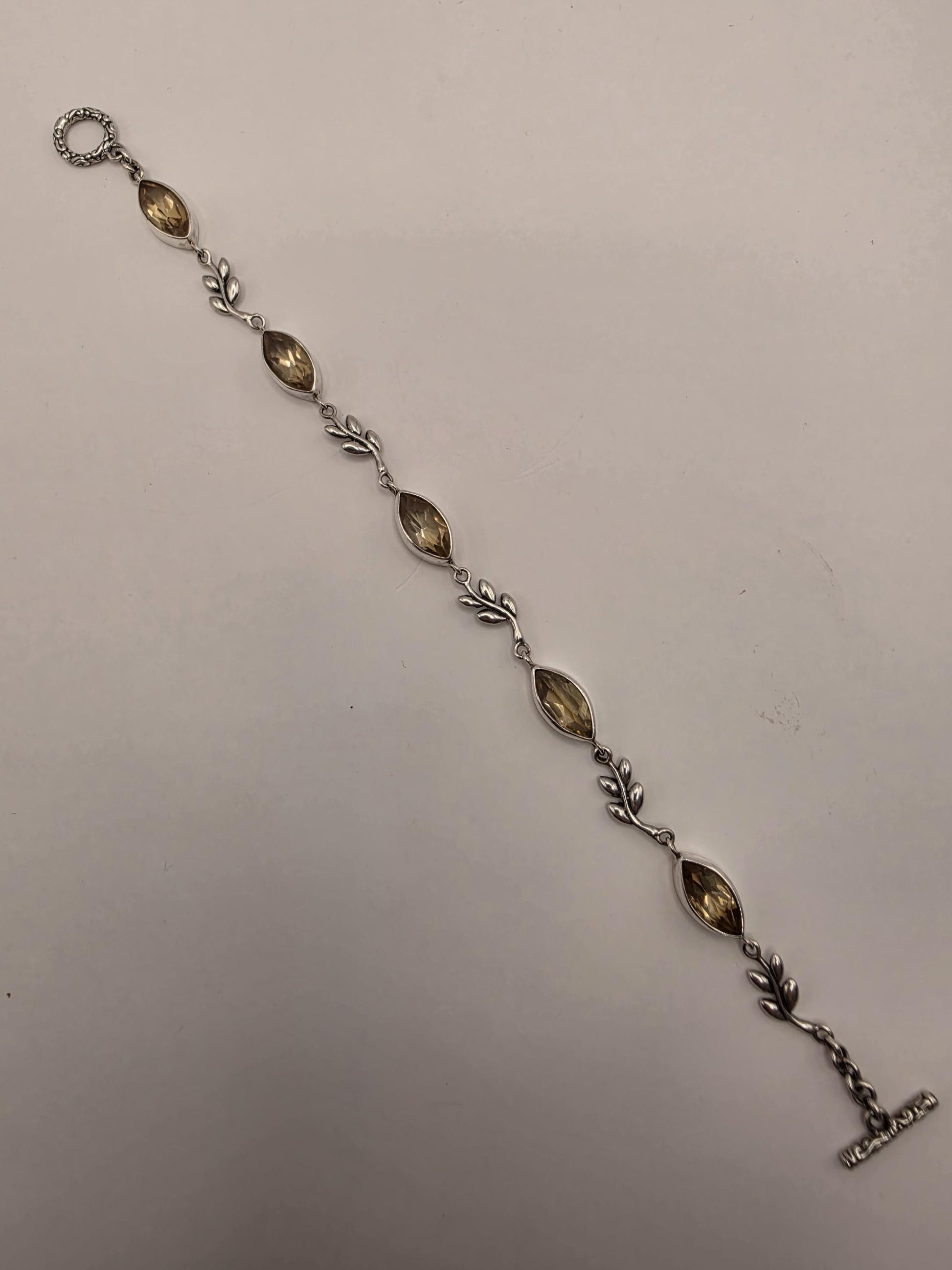 Genuine Smoky Quartz Leaf Bracelet Solid 925 Sterling Silver 8 Inch Marquise Botanical Gemstone Jewelry Gift