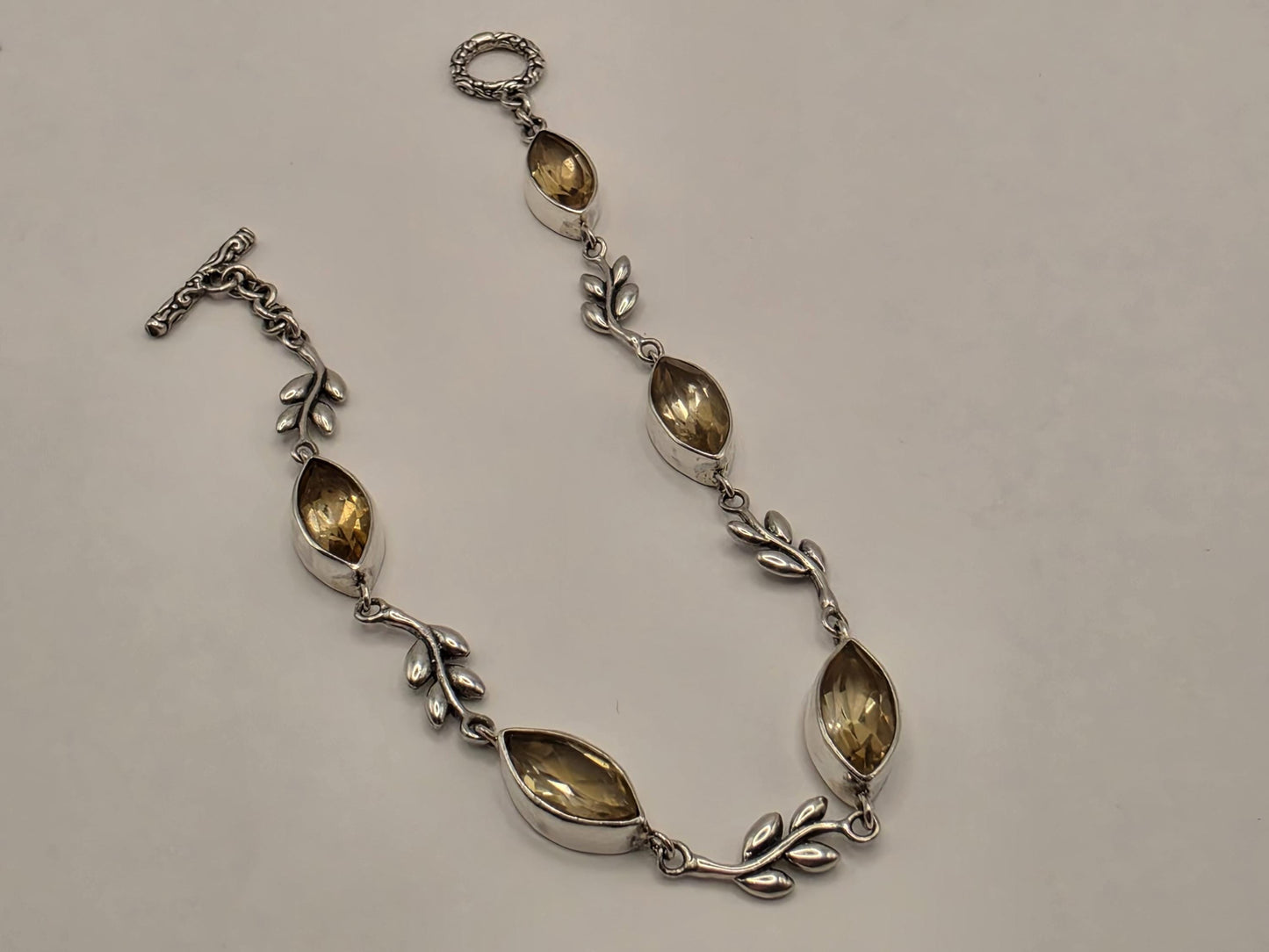 Genuine Smoky Quartz Leaf Bracelet Solid 925 Sterling Silver 8 Inch Marquise Botanical Gemstone Jewelry Gift
