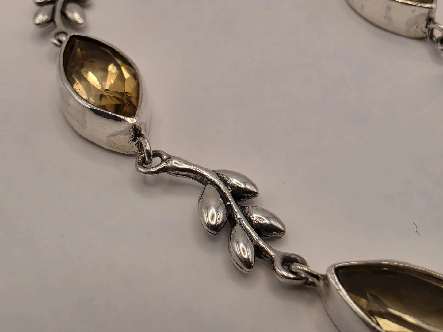 Genuine Smoky Quartz Leaf Bracelet Solid 925 Sterling Silver 8 Inch Marquise Botanical Gemstone Jewelry Gift