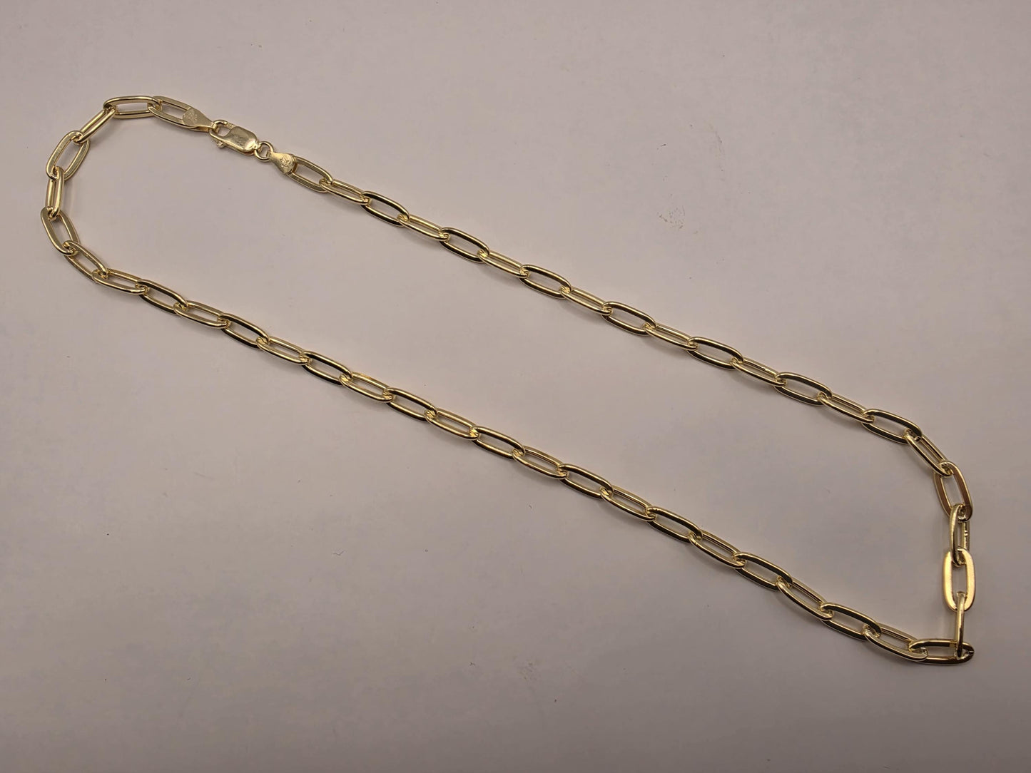 Gold Plated 925 Sterling Silver Paperclip Chain Necklace 20 Inch 5.75mm 24.3 Grams Wide Oval Link Carabiner Statement Gift