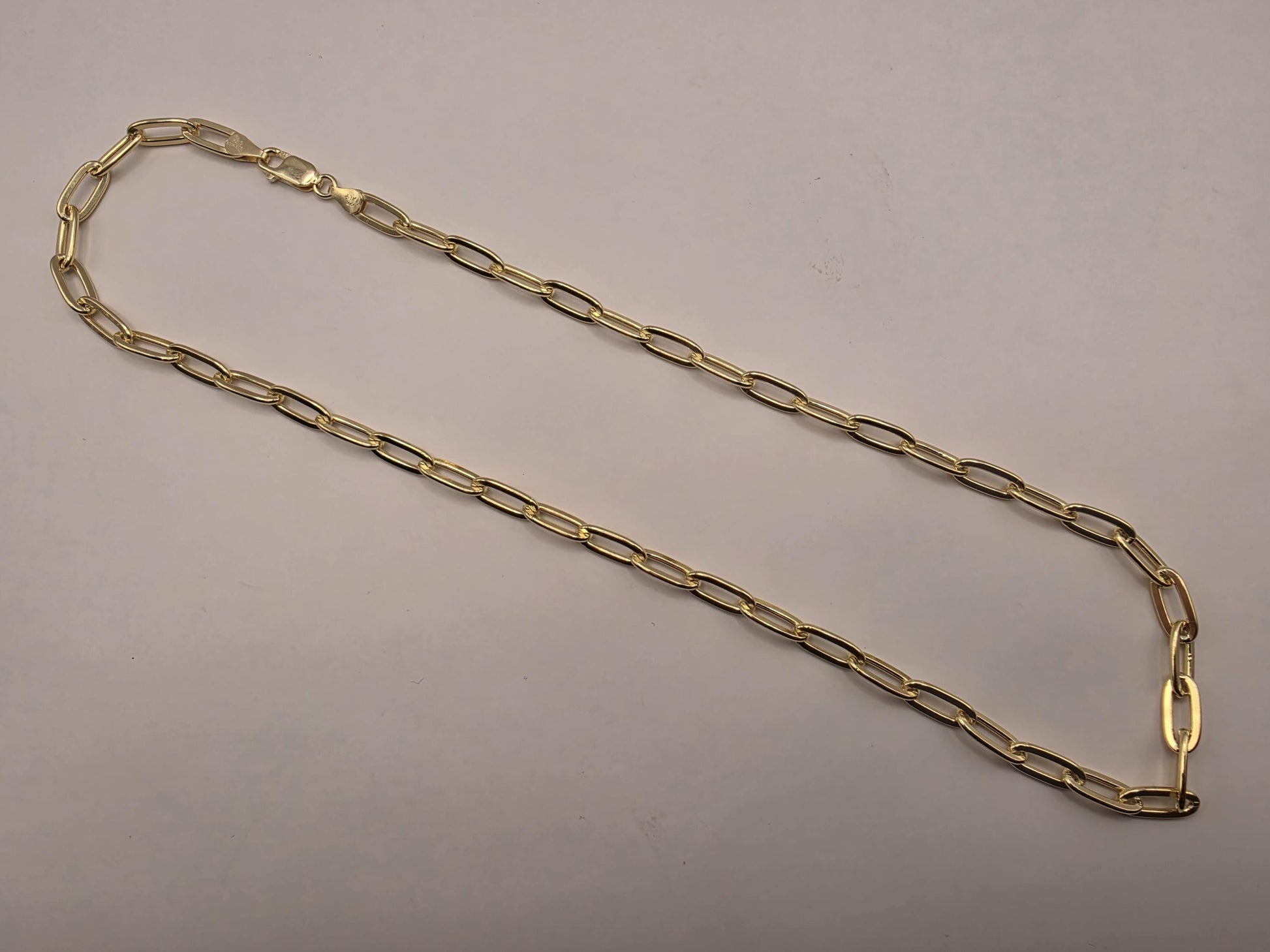 Gold Plated 925 Sterling Silver Paperclip Chain Necklace 20 Inch 5.75mm 24.3 Grams Wide Oval Link Carabiner Statement Gift