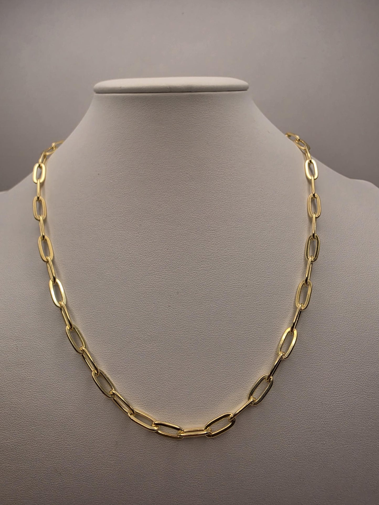 Gold Plated 925 Sterling Silver Paperclip Chain Necklace 20 Inch 5.75mm 24.3 Grams Wide Oval Link Carabiner Statement Gift