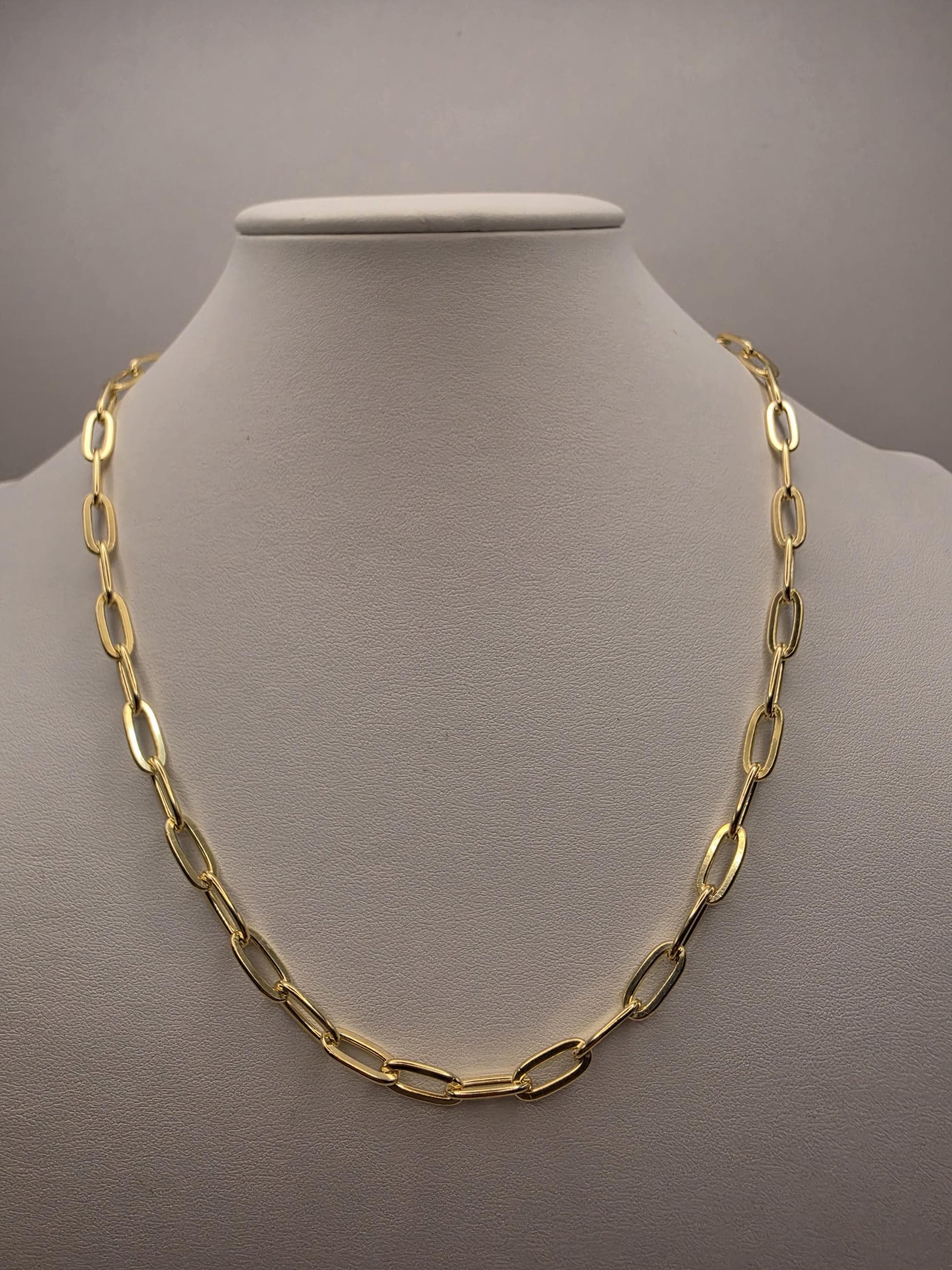 Gold Plated 925 Sterling Silver Paperclip Chain Necklace 20 Inch 5.75mm 24.3 Grams Wide Oval Link Carabiner Statement Gift