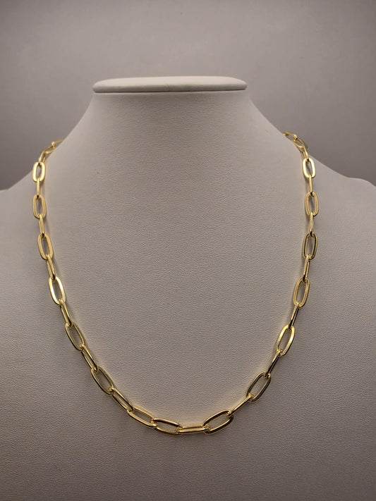Gold Plated 925 Sterling Silver Paperclip Chain Necklace 20 Inch 5.75mm 24.3 Grams Wide Oval Link Carabiner Statement Gift