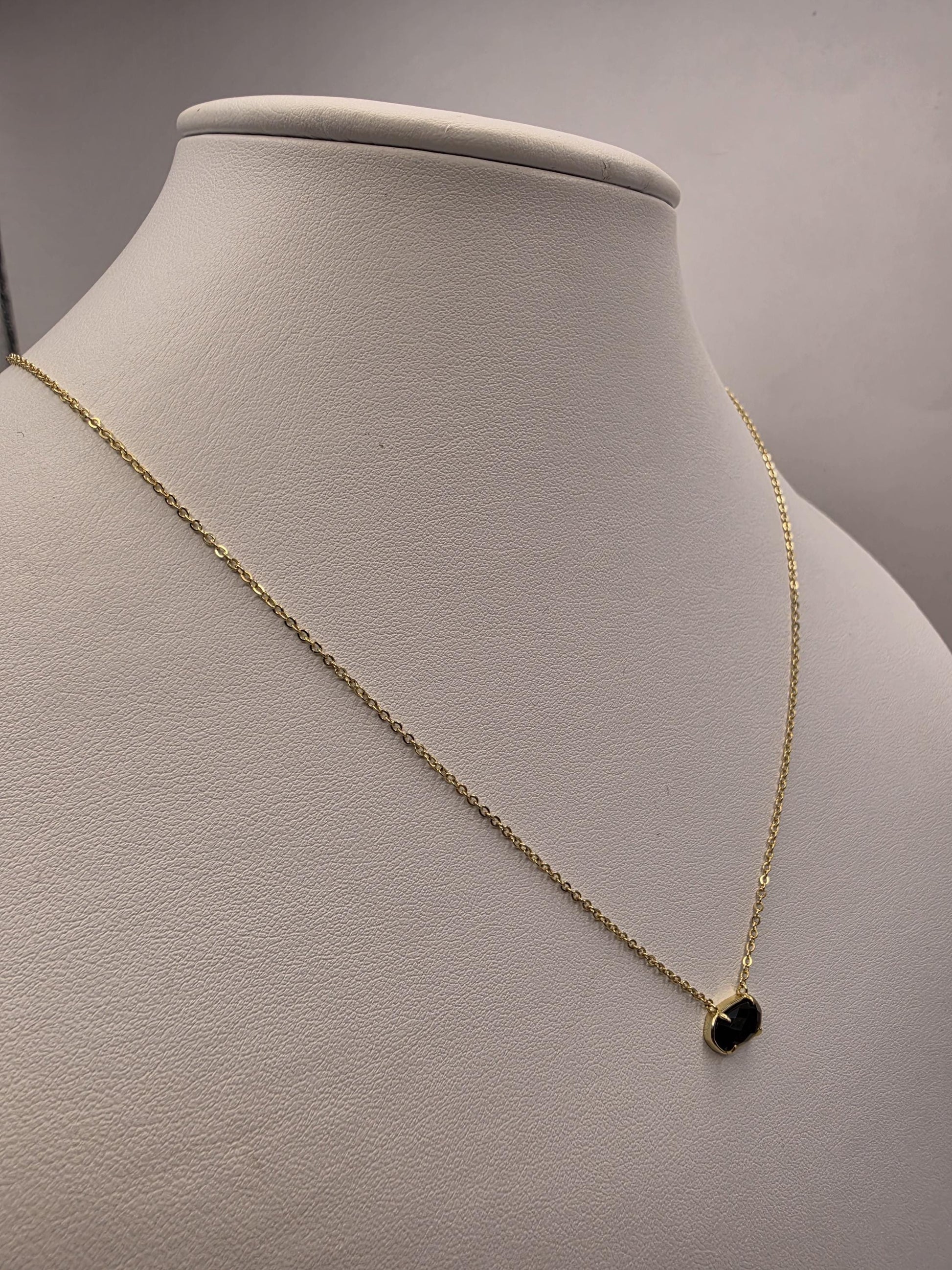 Genuine Black Onyx Teardrop Necklace Gold Plated 925 Sterling Silver 18 Inch Minimal Solitaire Layering Gift for Her