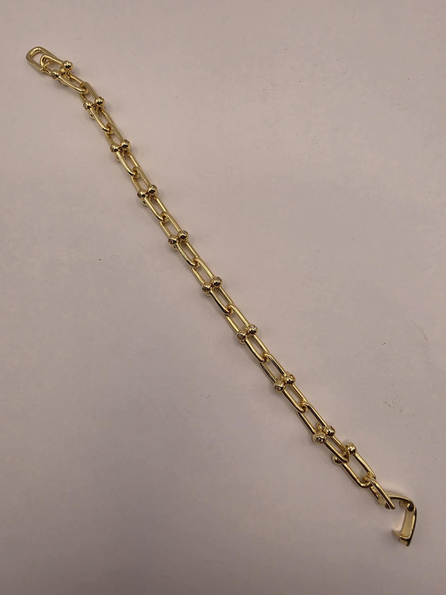 Gold Plated Sterling Silver Paperclip Bracelet Cubic Zirconia Stations 8 Inch 7.75mm 19.4 Grams Hardware Gift