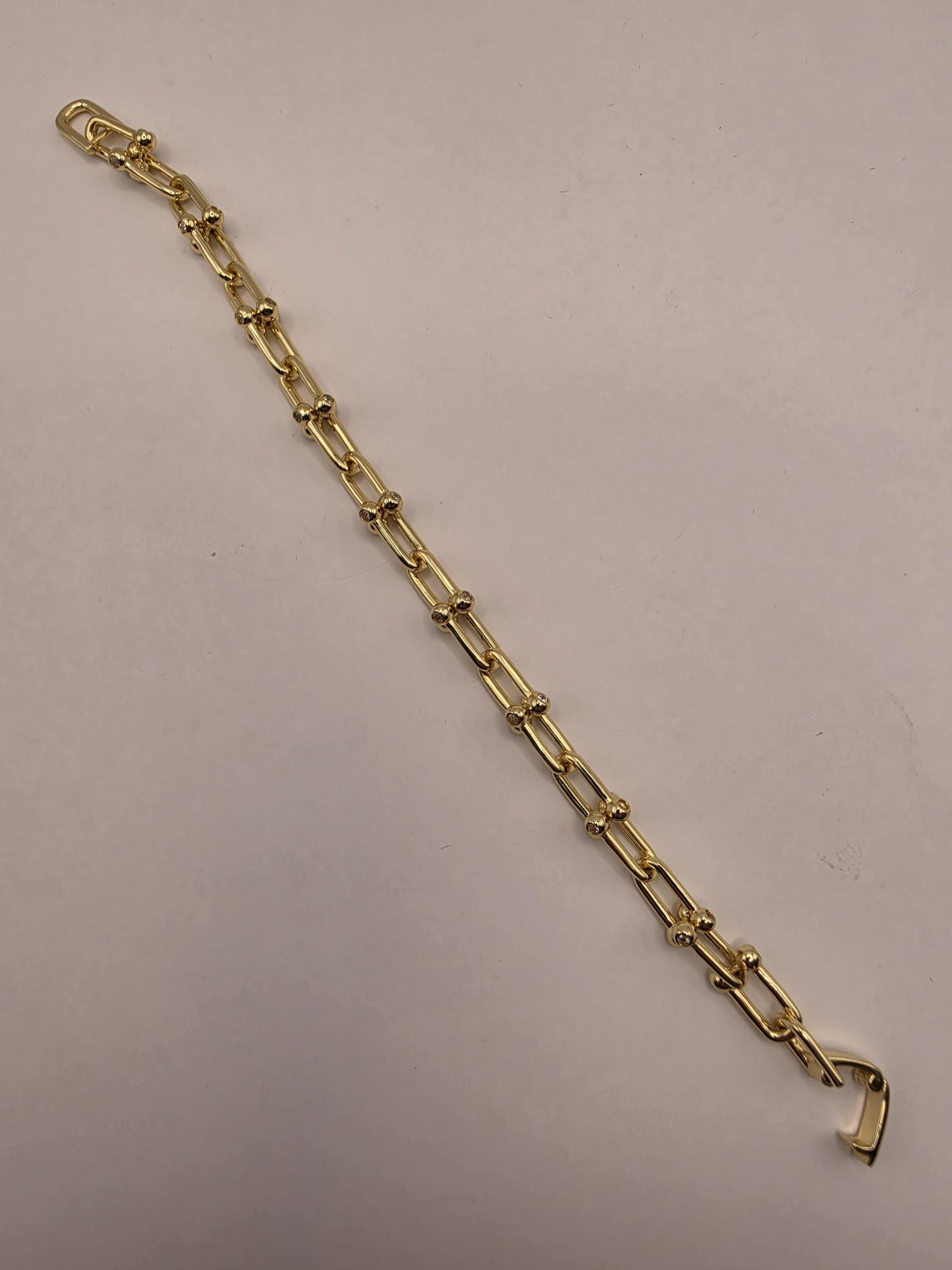 Gold Plated Sterling Silver Paperclip Bracelet Cubic Zirconia Stations 8 Inch 7.75mm 19.4 Grams Hardware Gift