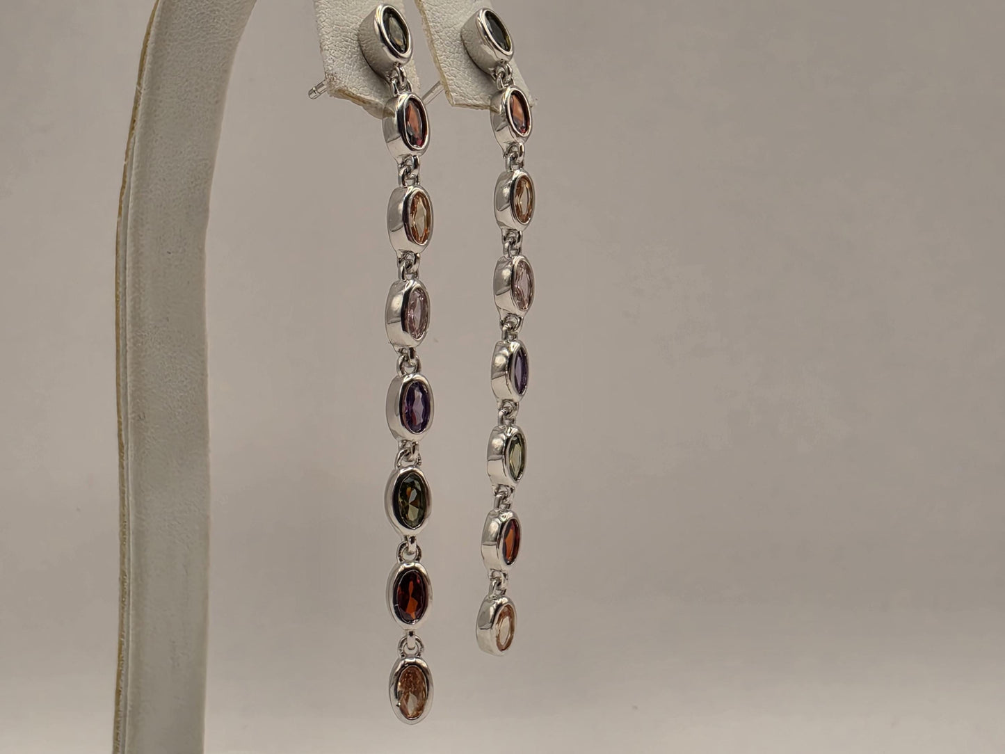 Genuine Rainbow Multigemstone Drop Earrings Solid 925 Sterling Silver 2.5 Inch Garnet Citrine Topaz Amethyst Peridot Gift