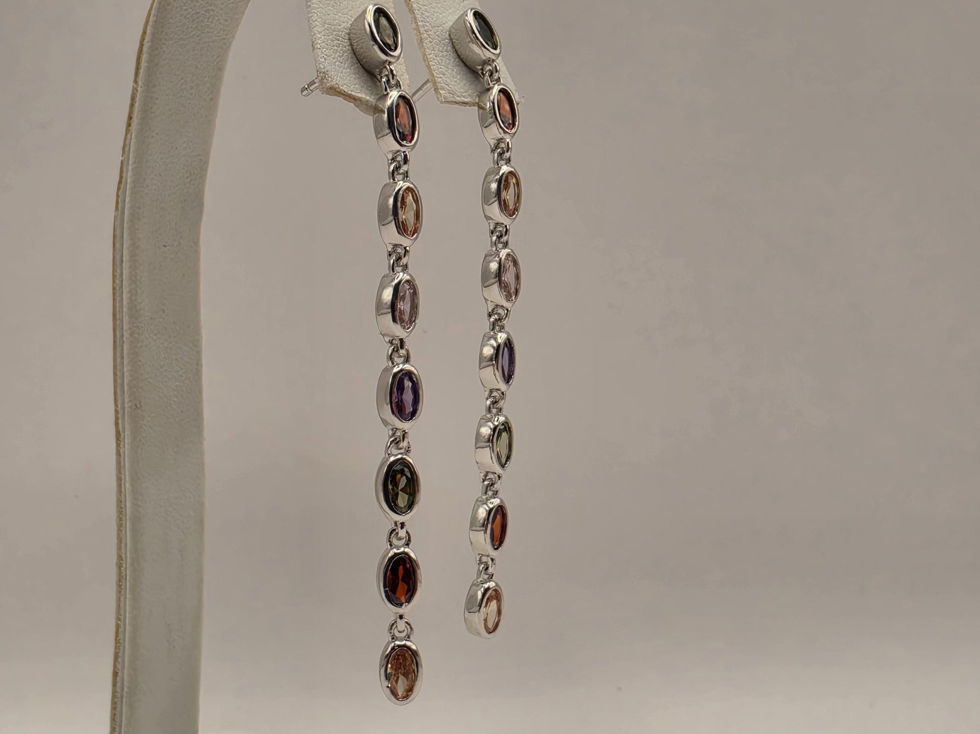 Genuine Rainbow Multigemstone Drop Earrings Solid 925 Sterling Silver 2.5 Inch Garnet Citrine Topaz Amethyst Peridot Gift