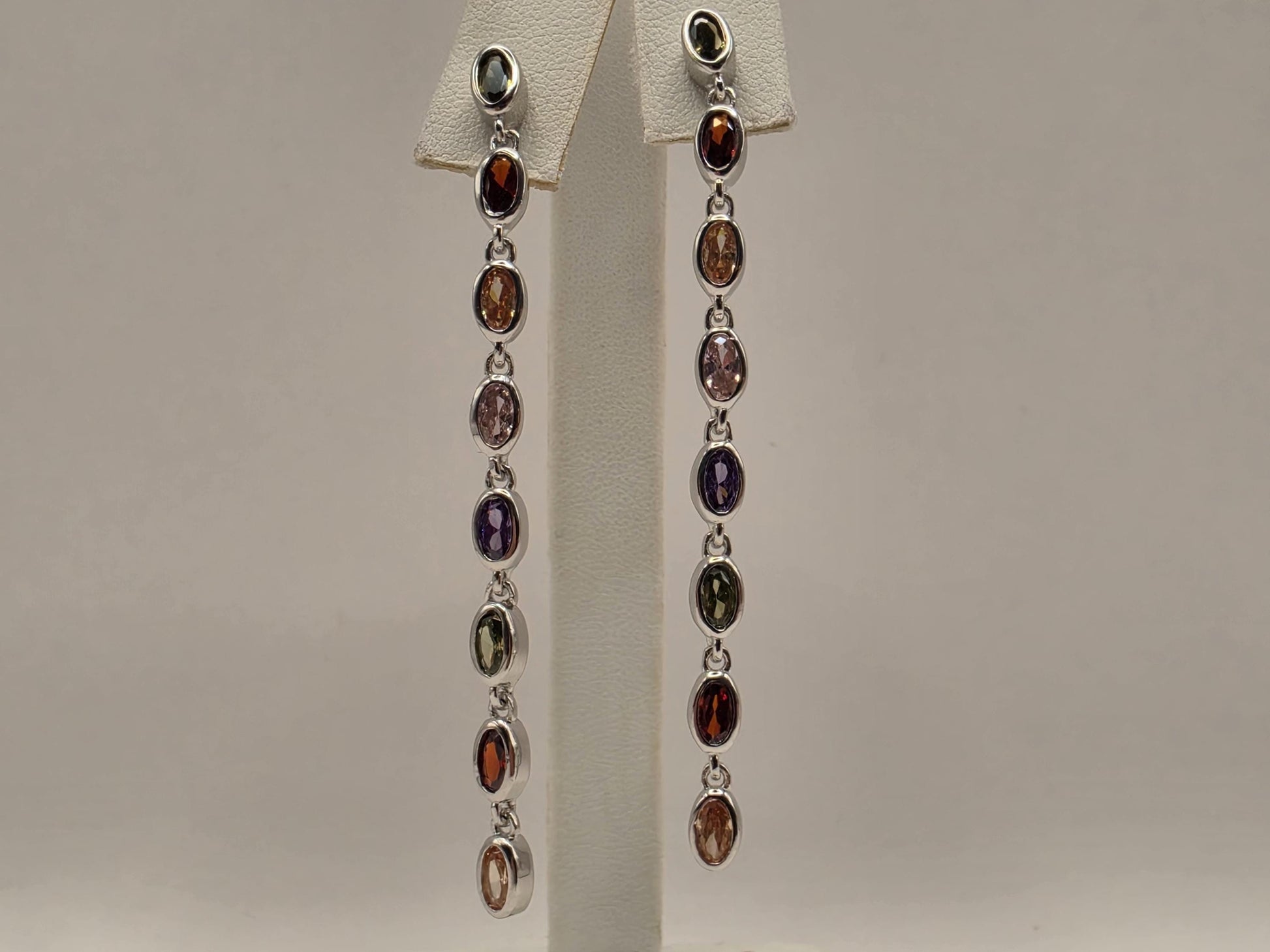Genuine Rainbow Multigemstone Drop Earrings Solid 925 Sterling Silver 2.5 Inch Garnet Citrine Topaz Amethyst Peridot Gift