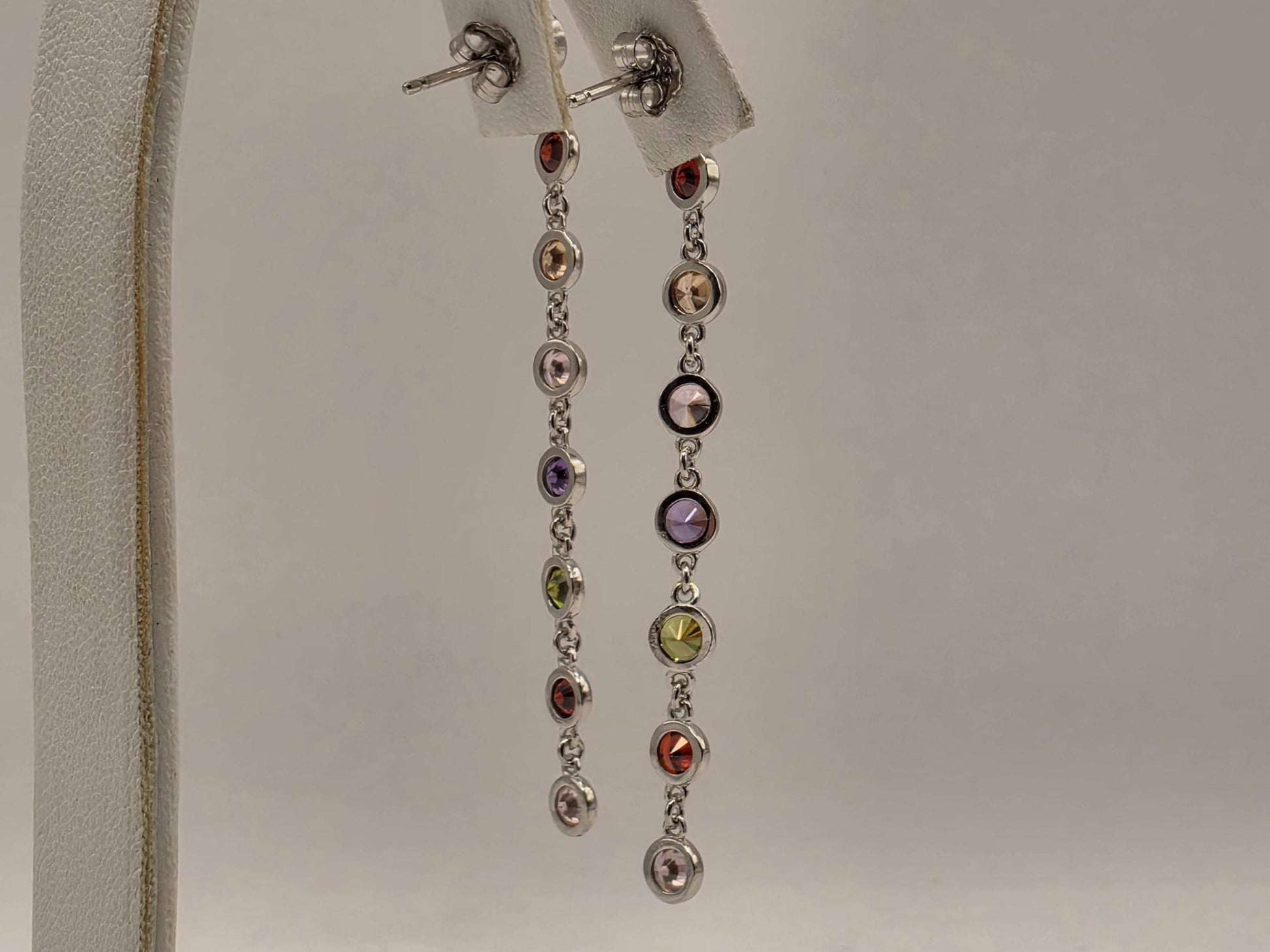 Genuine Rainbow Multigemstone Drop Earrings Solid 925 Sterling Silver 2.5 Inch Round Garnet Citrine Topaz Amethyst Peridot Gift