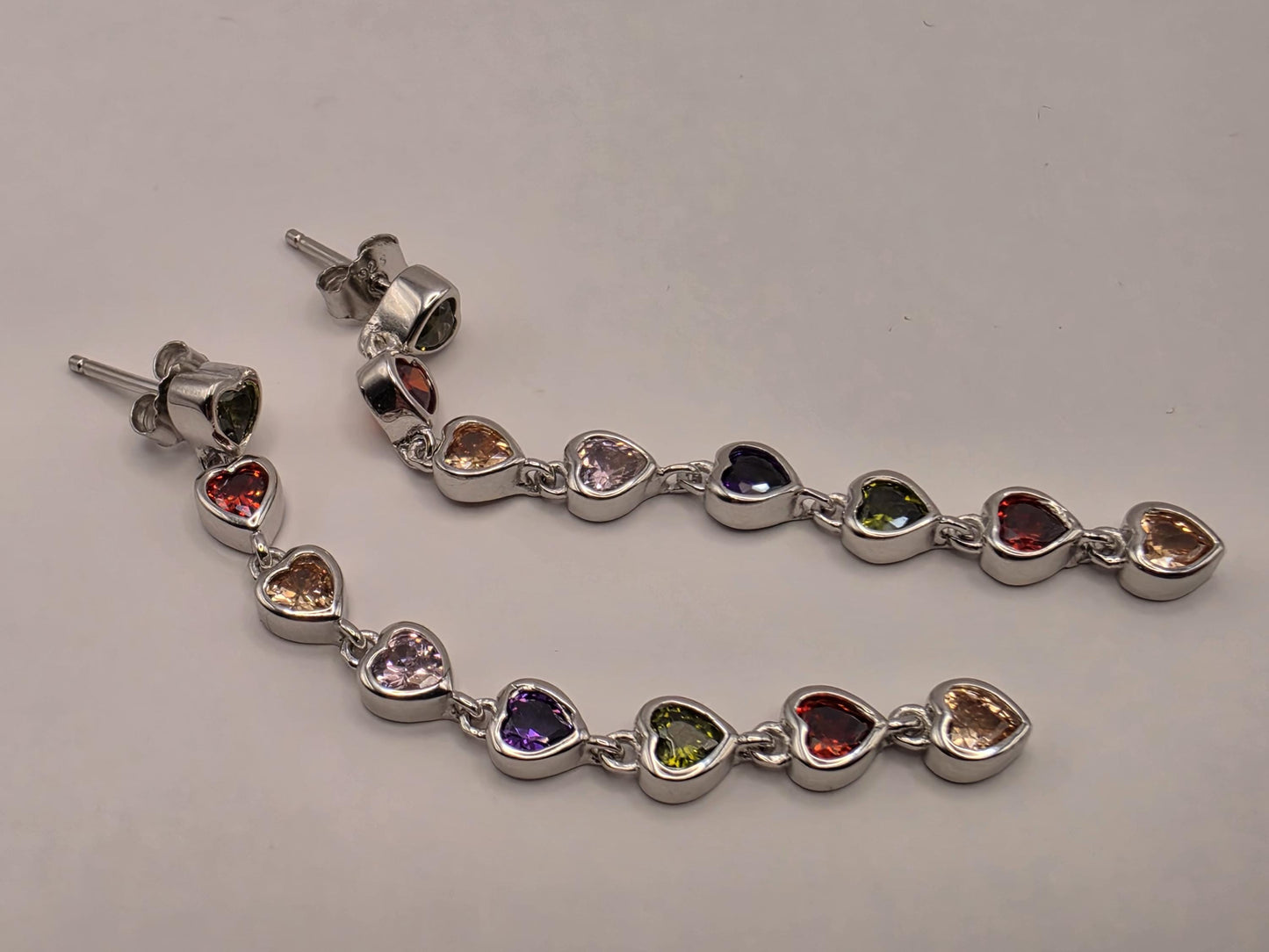 Genuine Rainbow Heart Gemstone Drop Earrings Solid 925 Sterling Silver 2.5 Inch Garnet Citrine Topaz Amethyst Peridot Gift